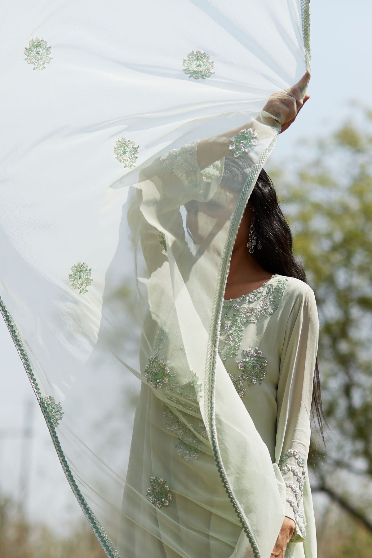 Pale green A-line kurta and pallazo set