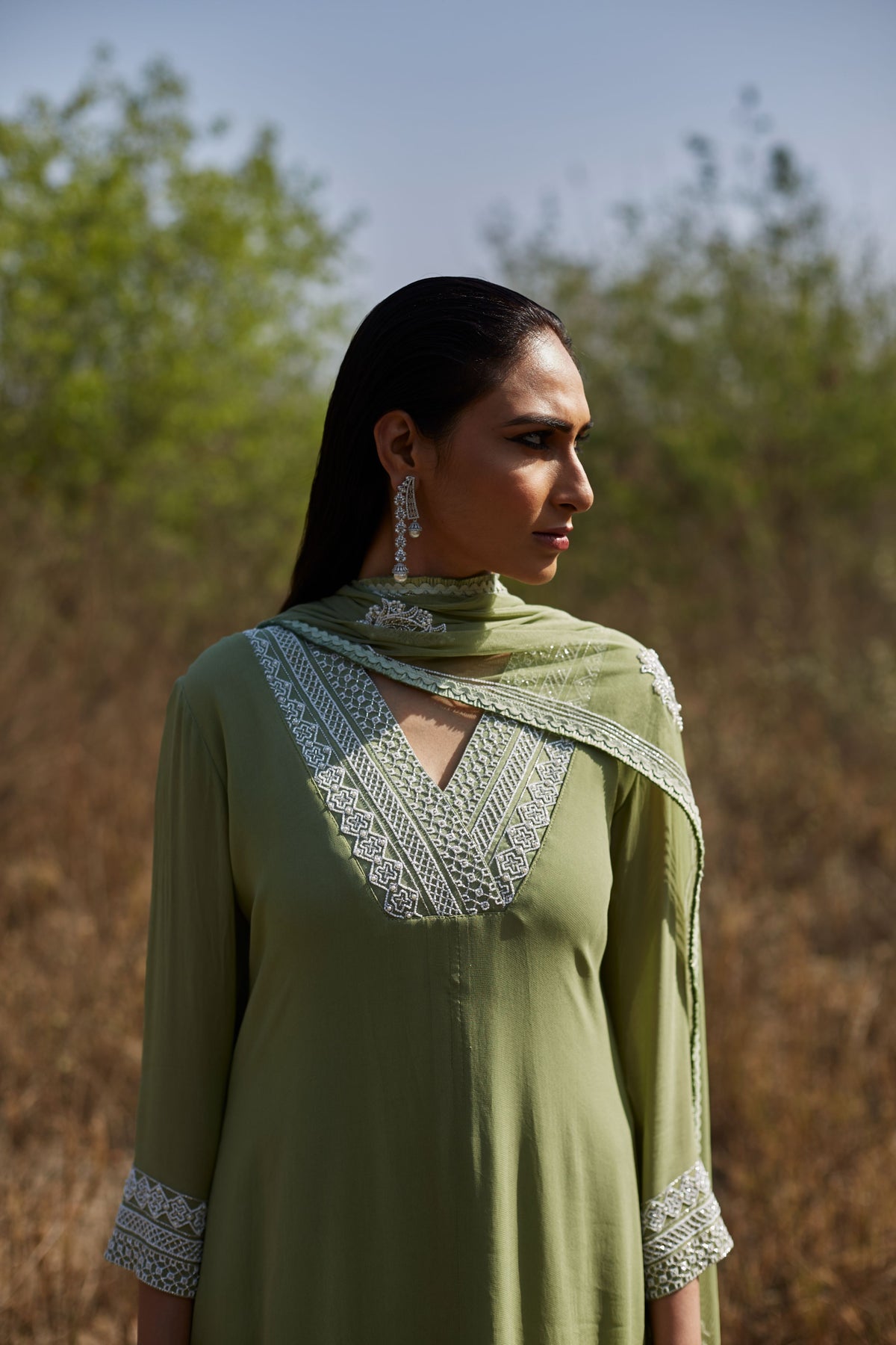 Sage green A-line kurta and pallazo set