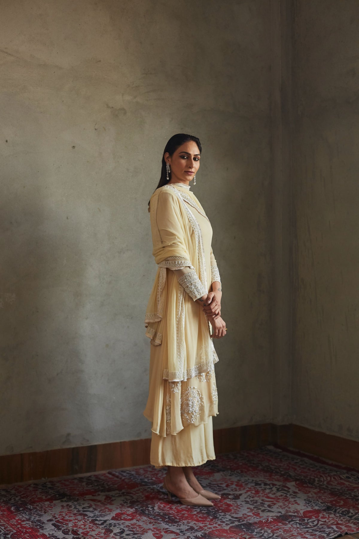 Light yellow A-line kurta and pallazo set