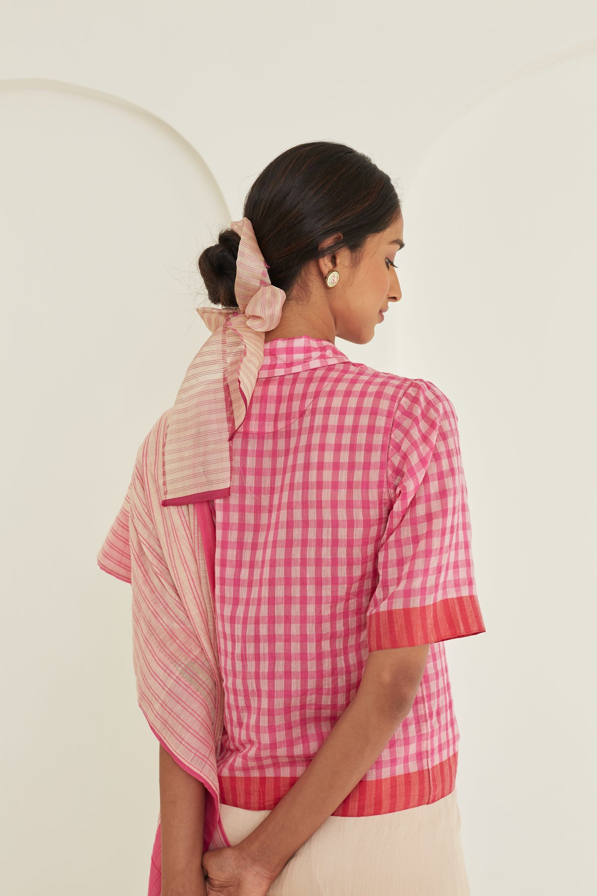 Gingham Pink Shirt Blouse