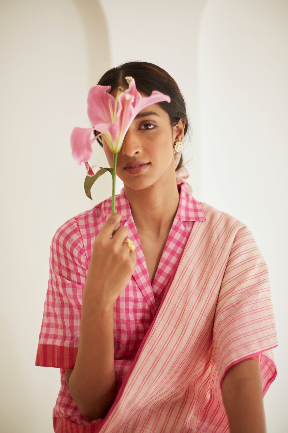 Gingham Pink Shirt Blouse