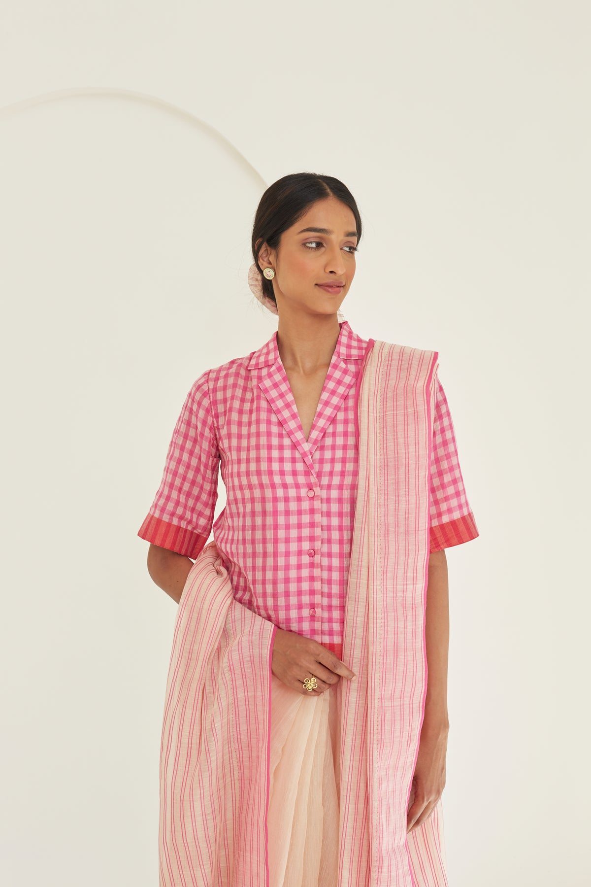 Gingham Pink Shirt Blouse