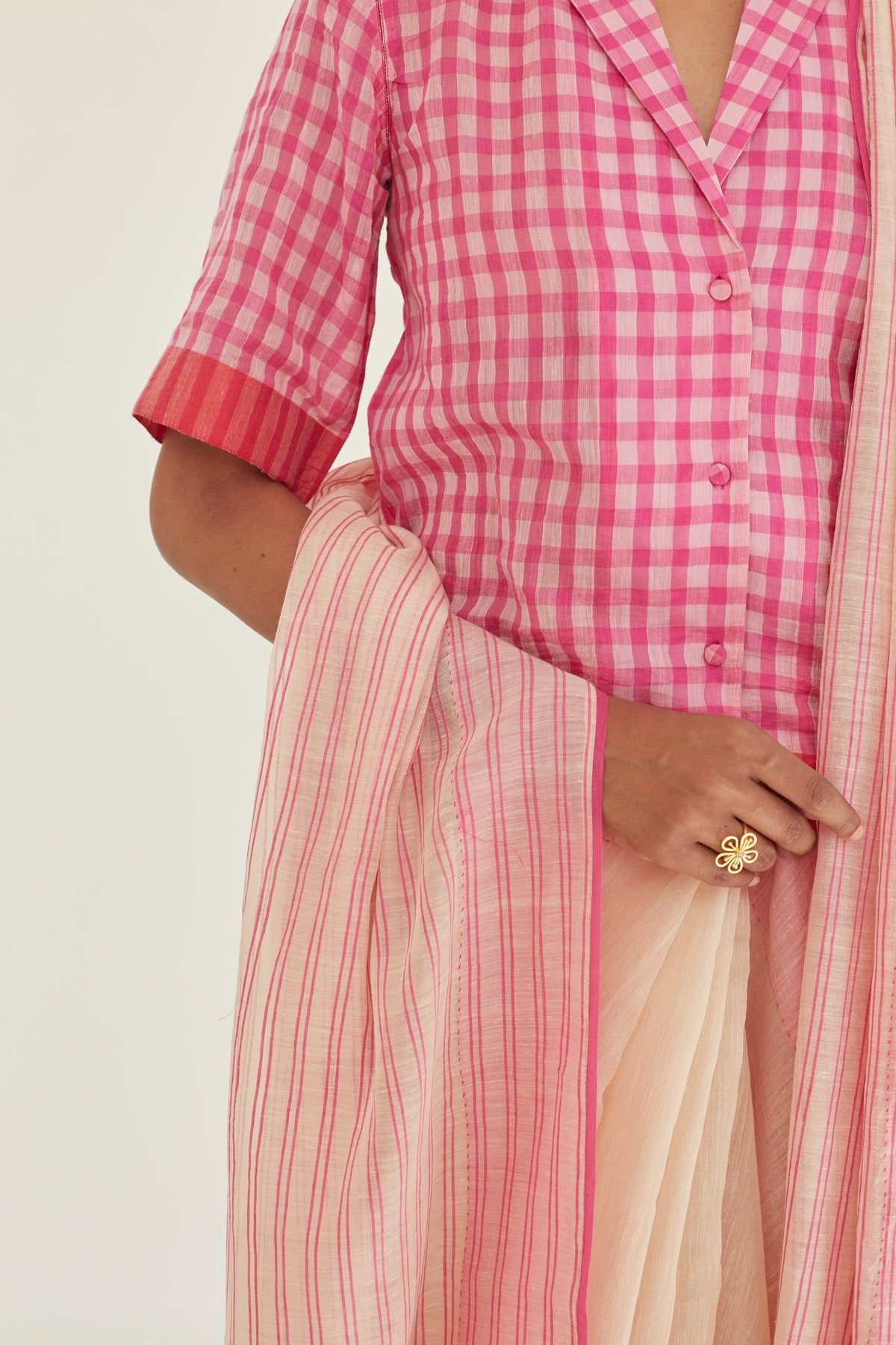 Gingham Pink Shirt Blouse