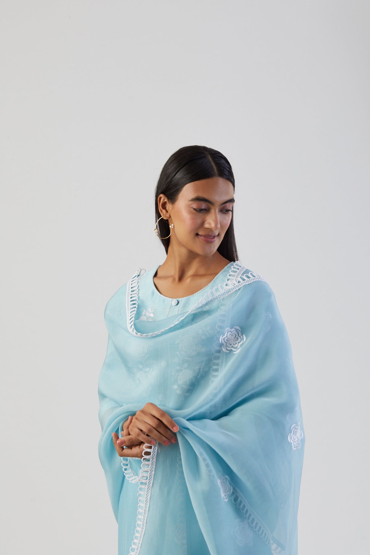 Ice blue boota kurta set