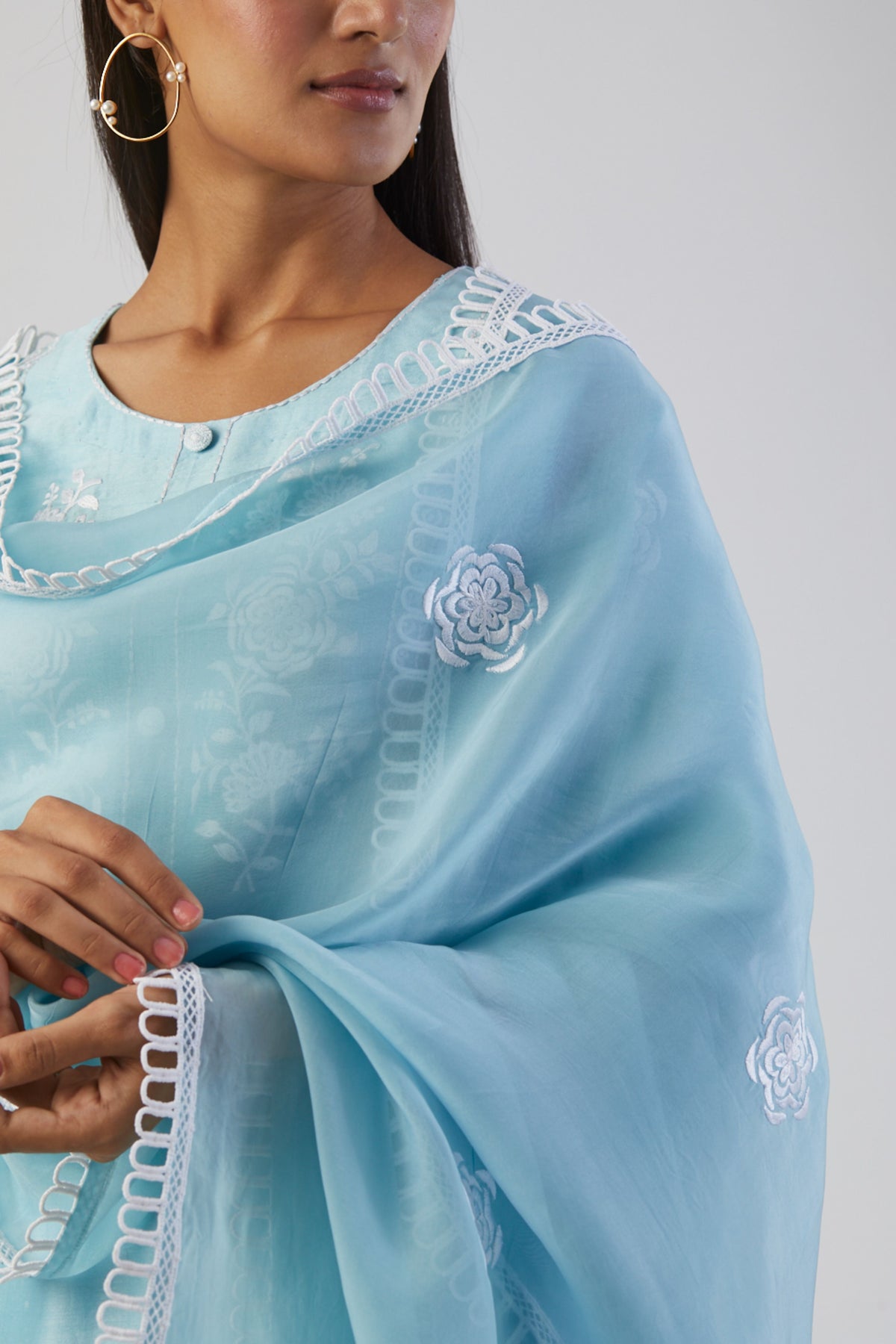 Ice blue boota kurta set