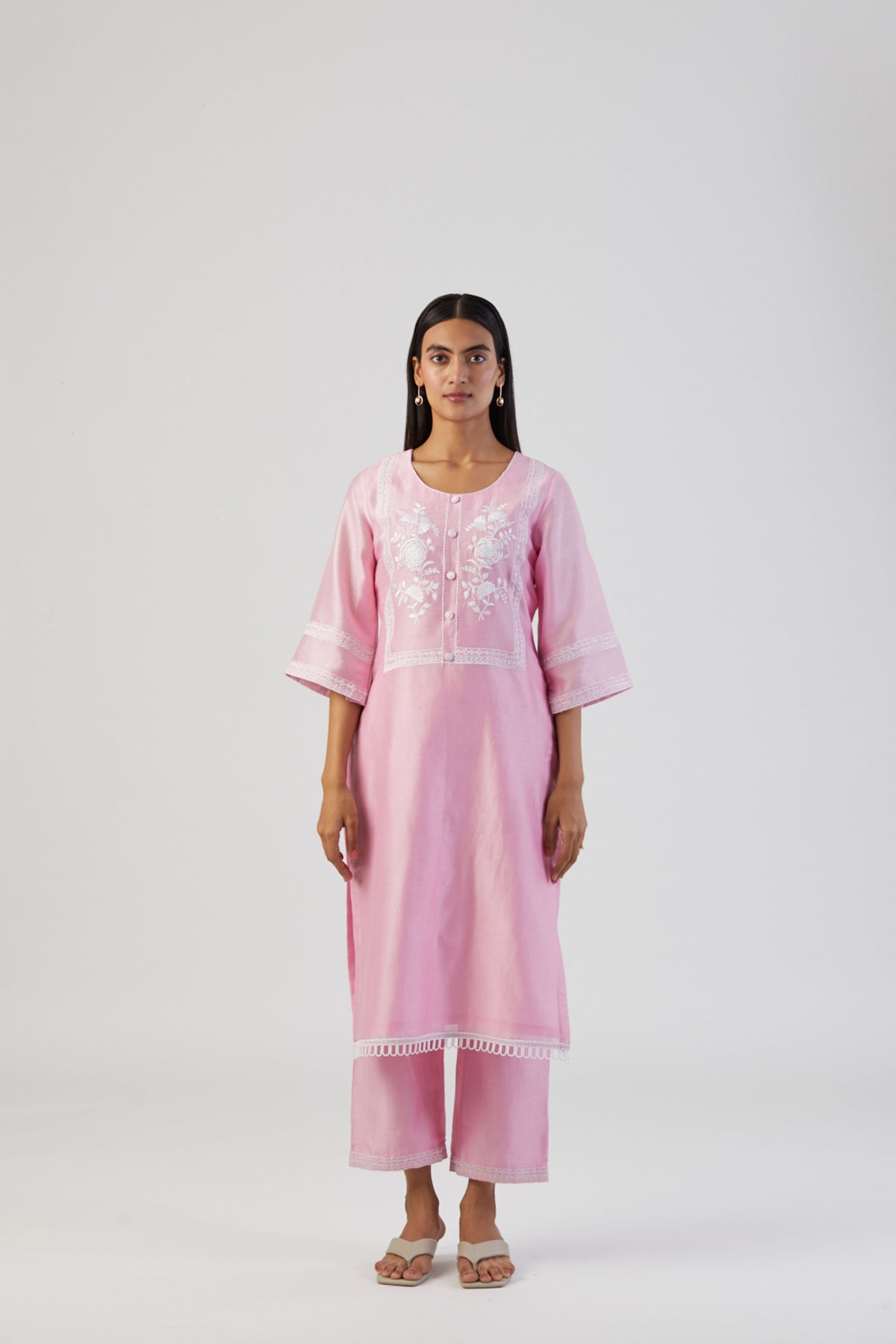 Powder pink boota kurta set