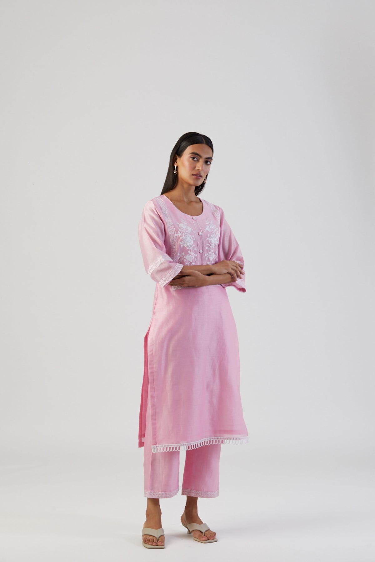 Powder pink boota kurta set