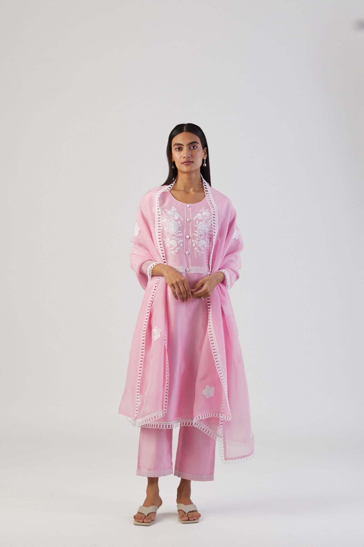 Powder pink boota kurta set
