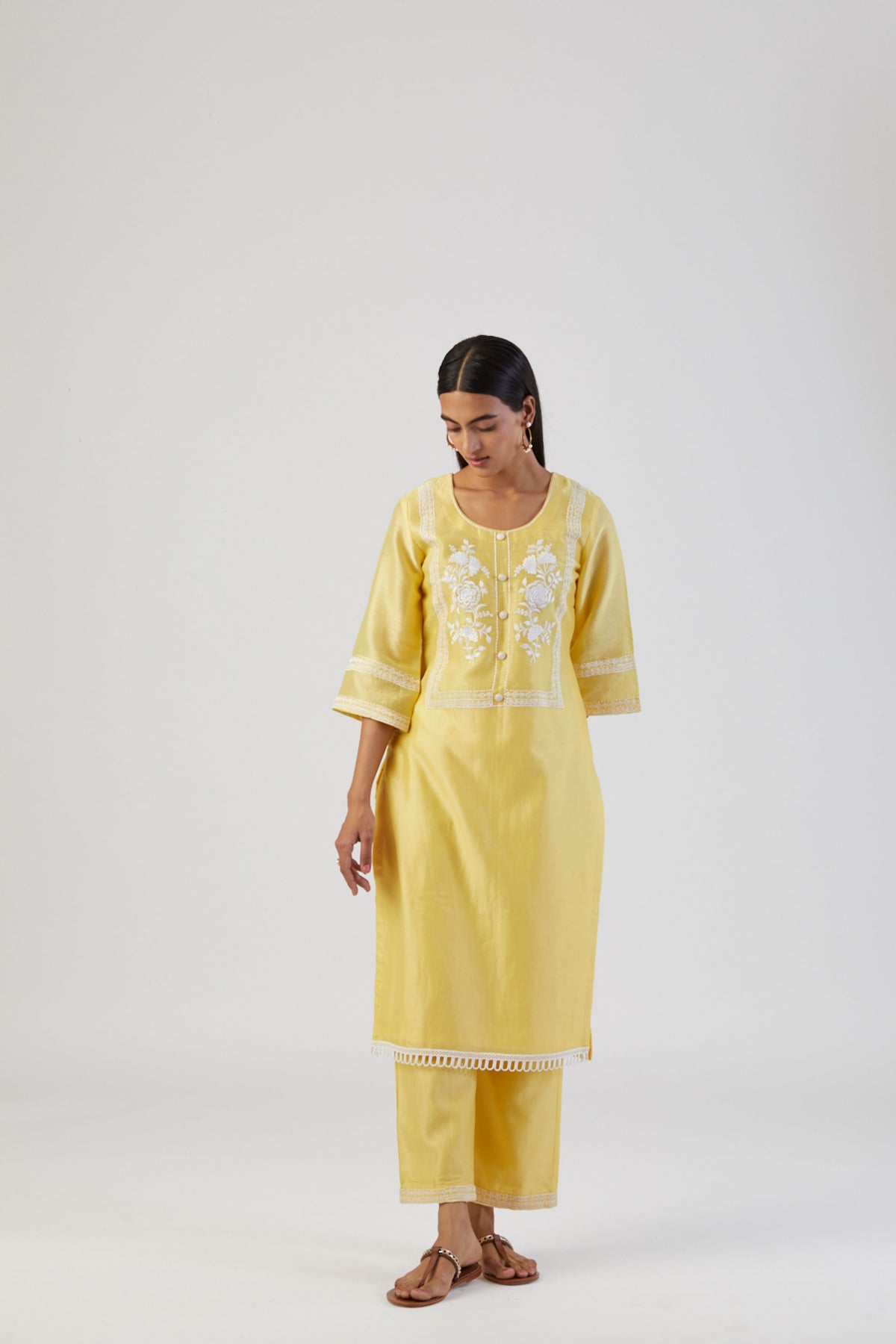 Lemon yellow boota kurta set