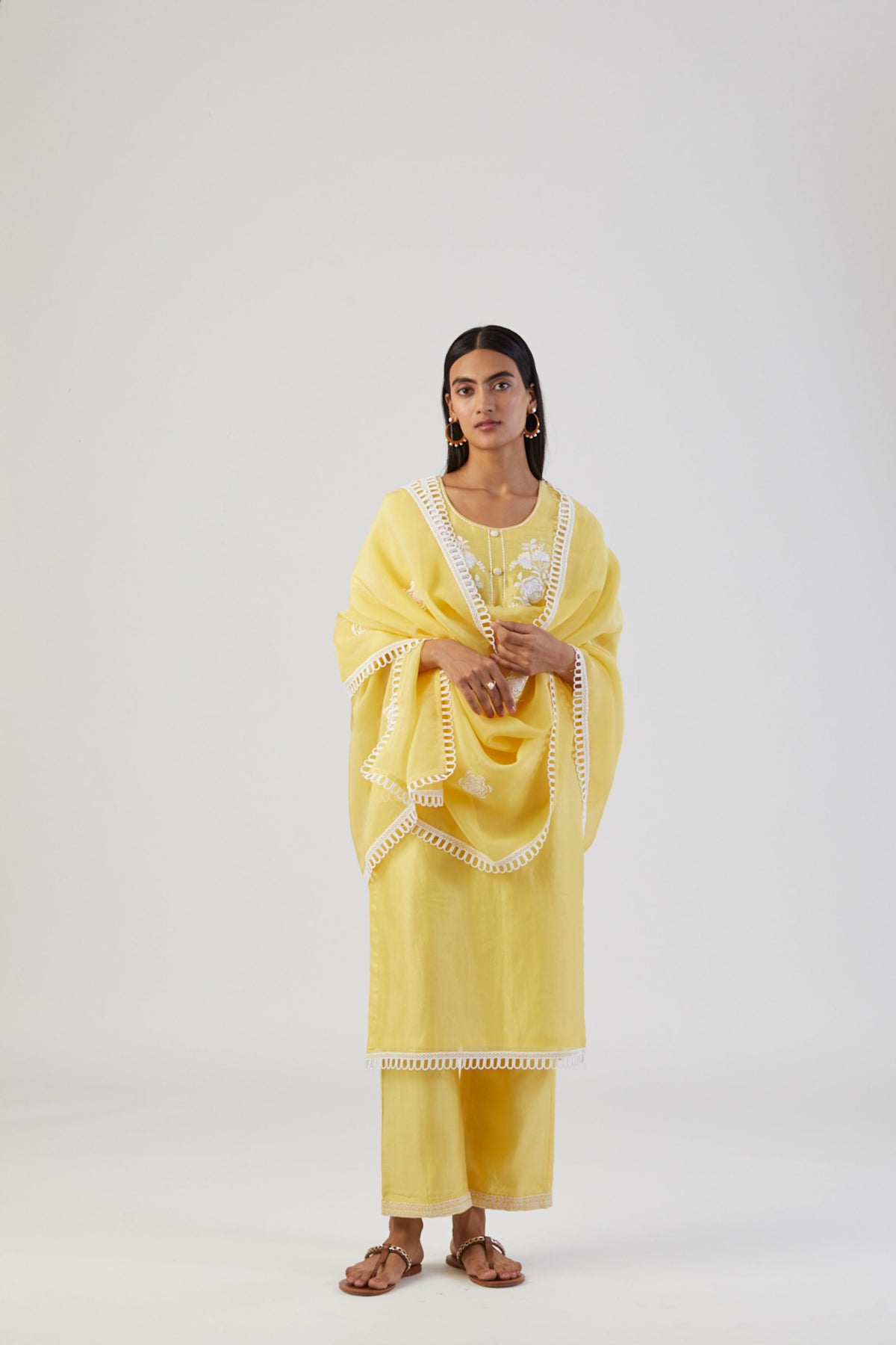 Lemon yellow boota kurta set