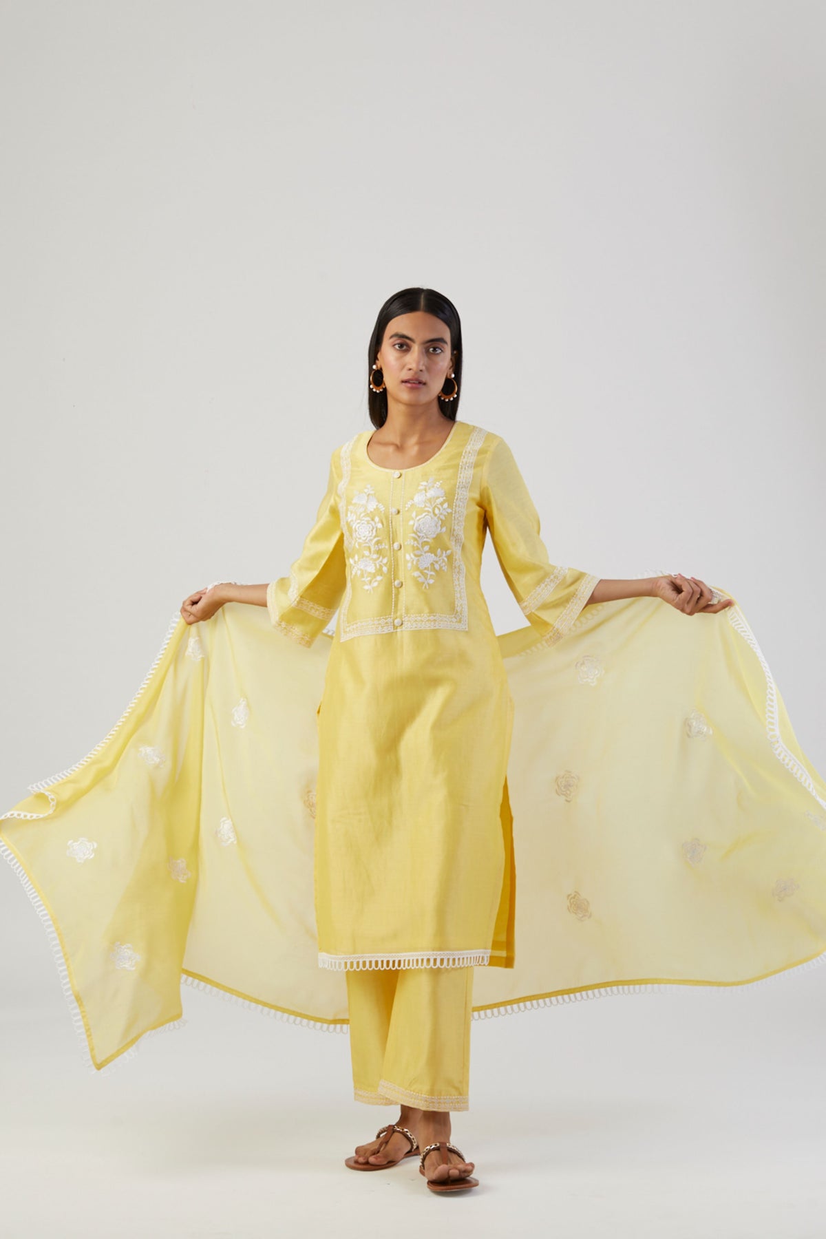 Lemon yellow boota kurta set