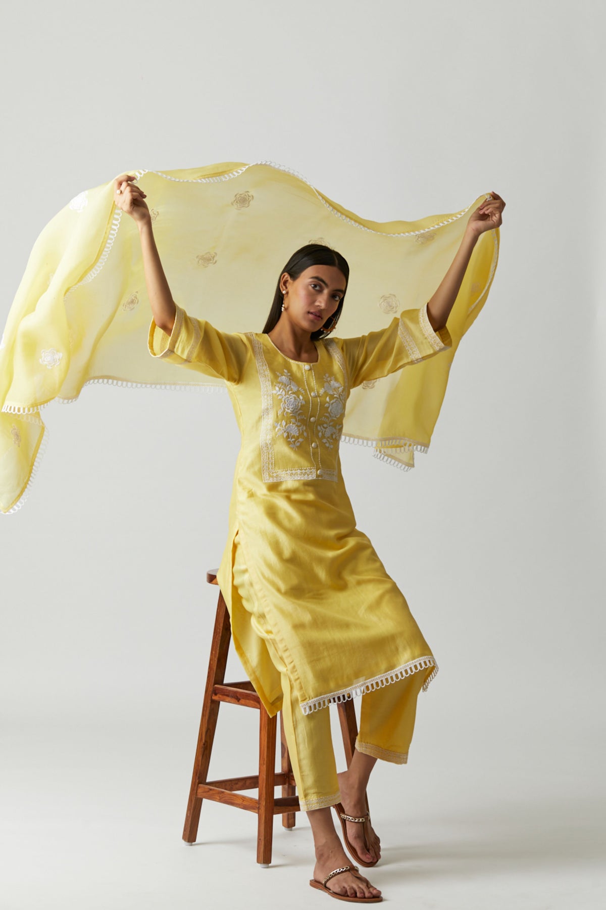 Lemon yellow boota kurta set