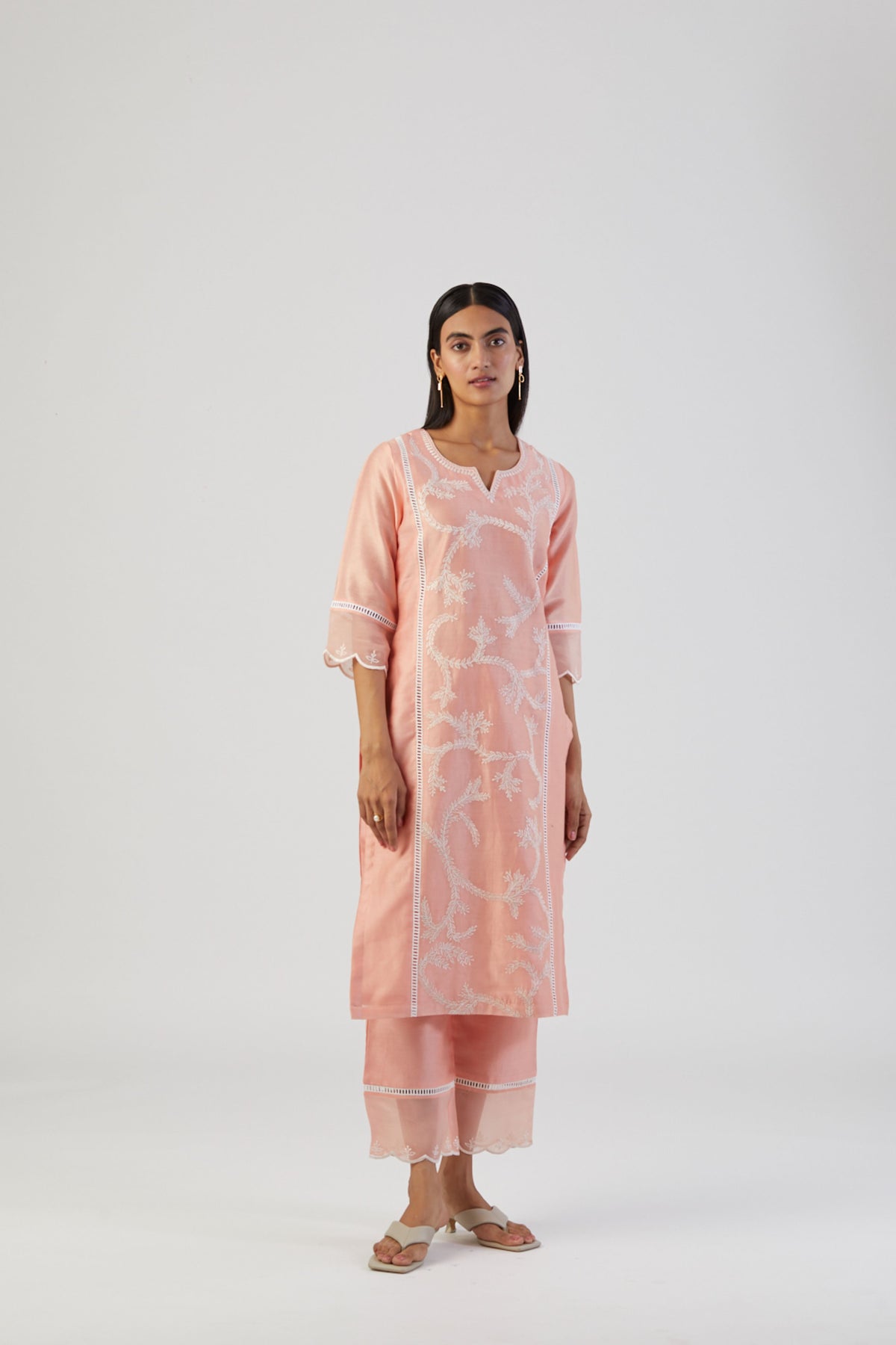 Peach scatter embroidery kurta set