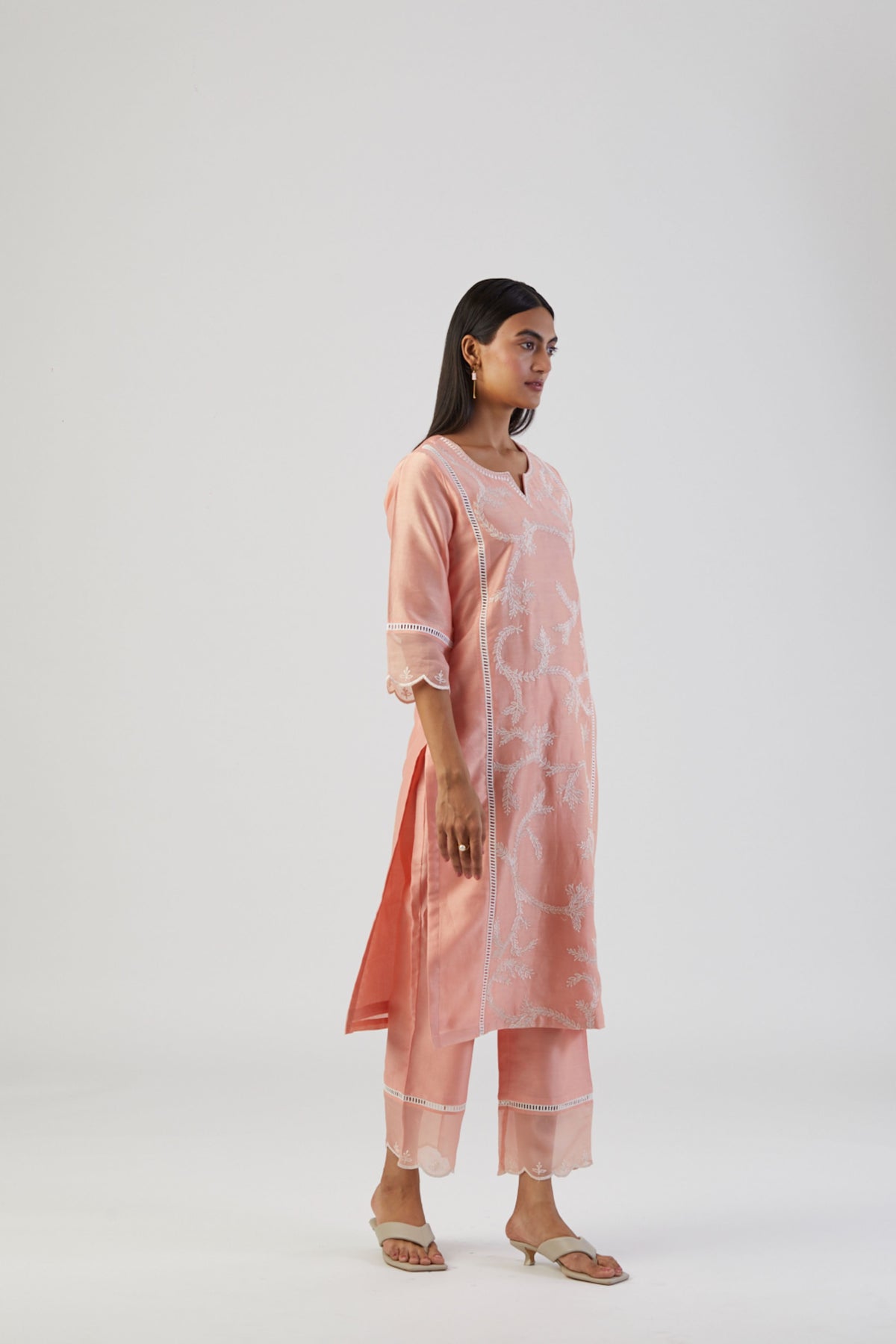 Peach scatter embroidery kurta set