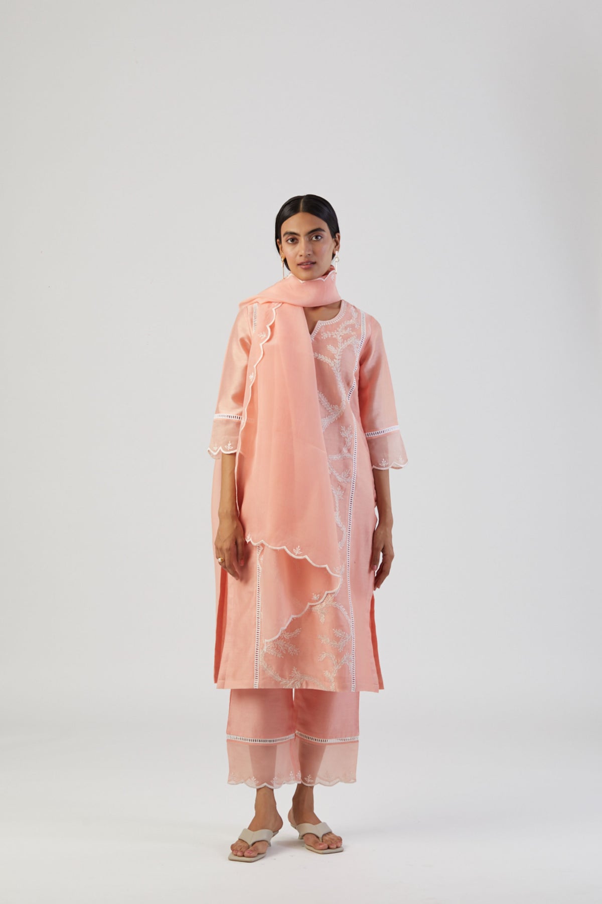 Peach scatter embroidery kurta set