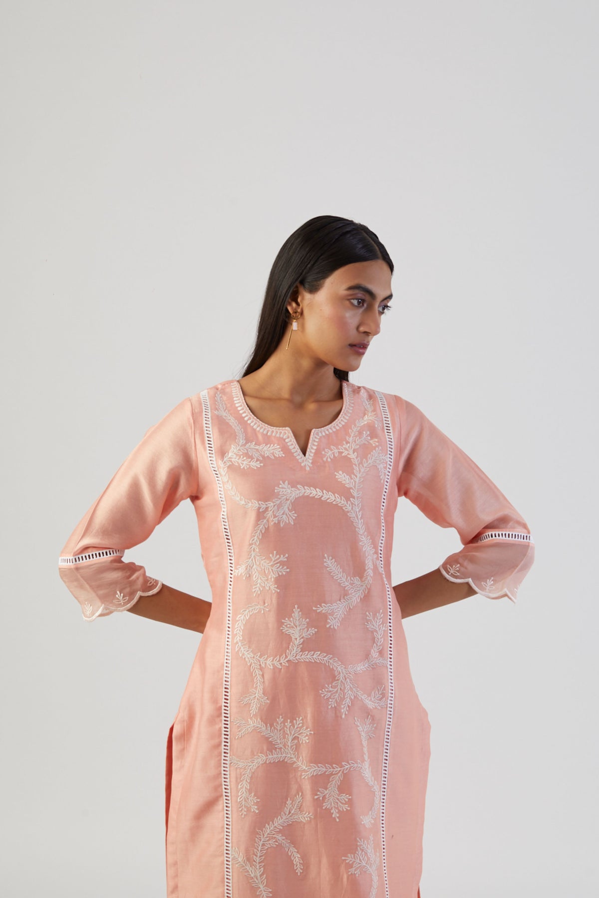 Peach scatter embroidery kurta set