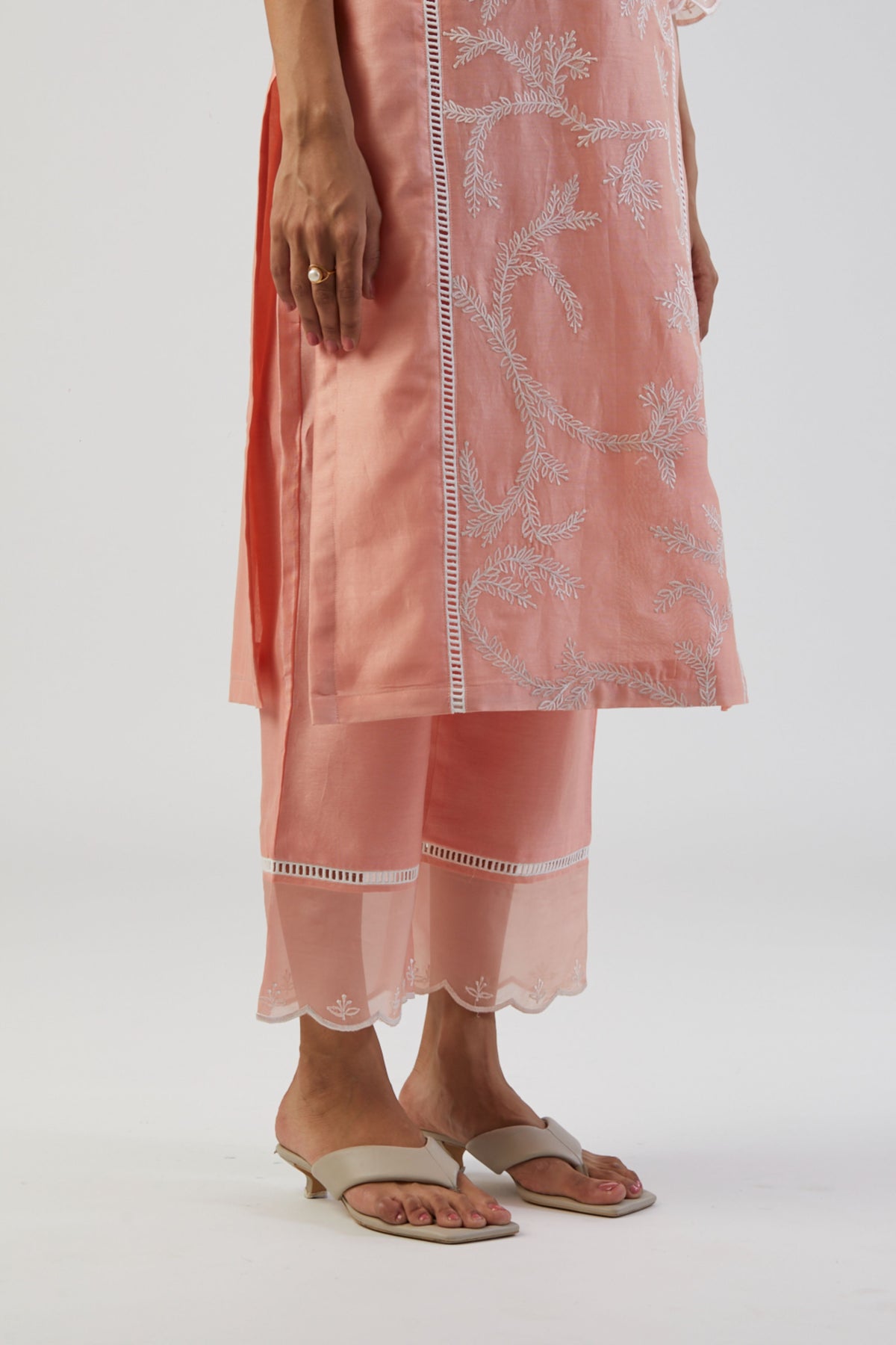 Peach scatter embroidery kurta set