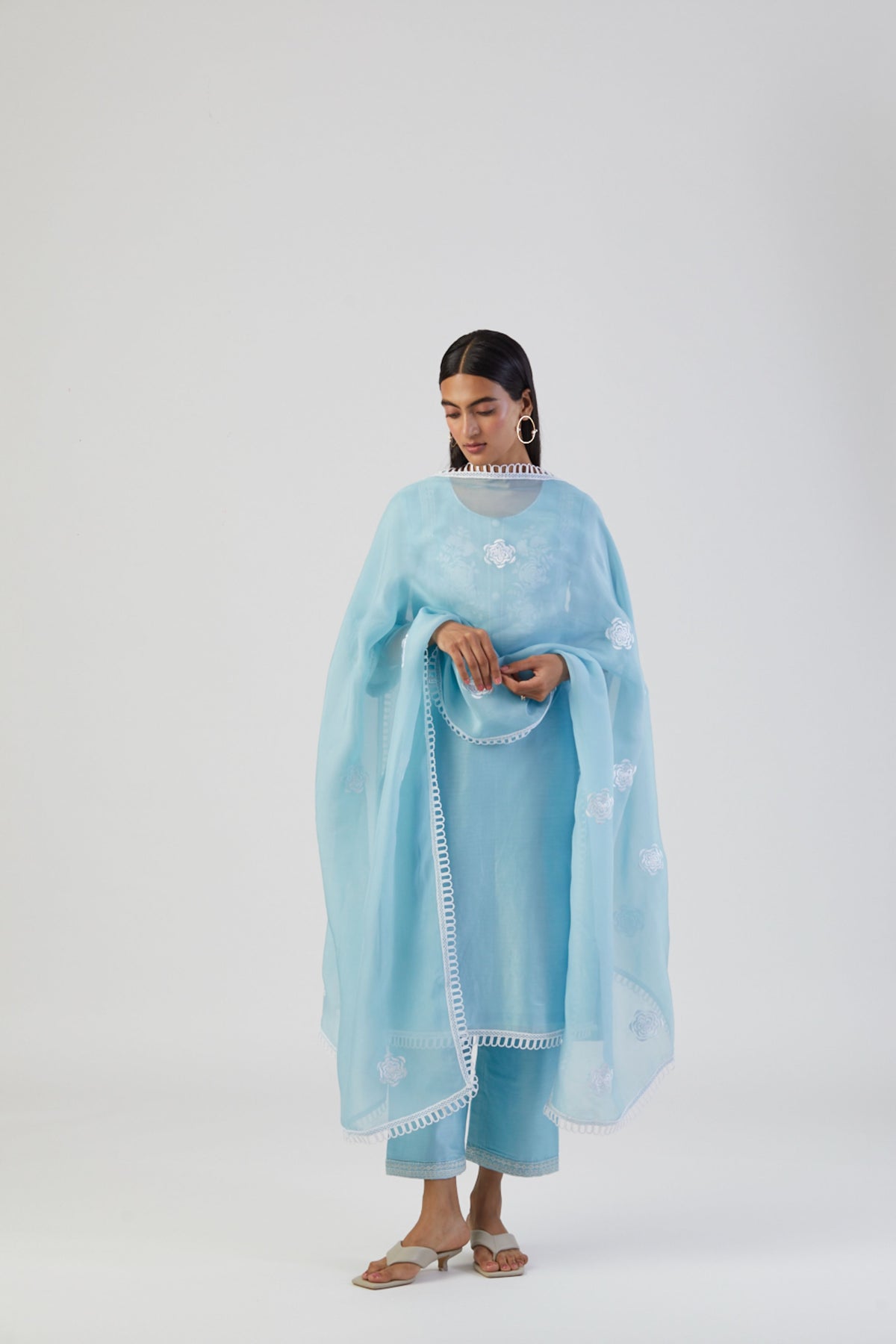 Ice blue boota kurta set