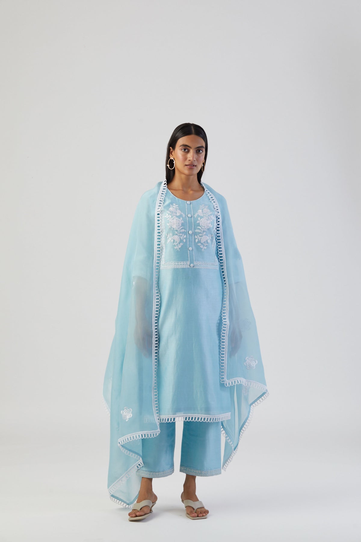 Ice blue boota kurta set