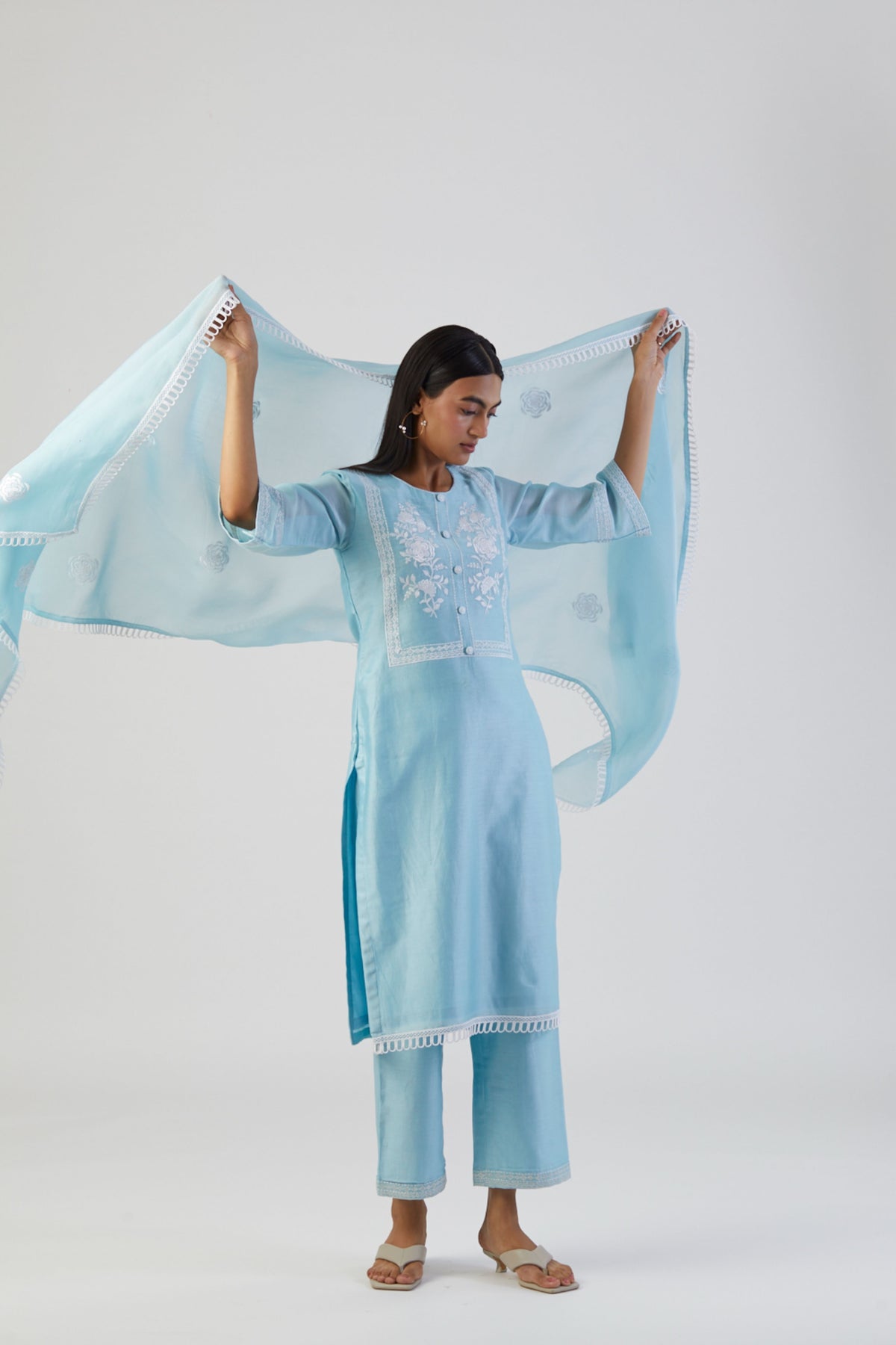 Ice blue boota kurta set