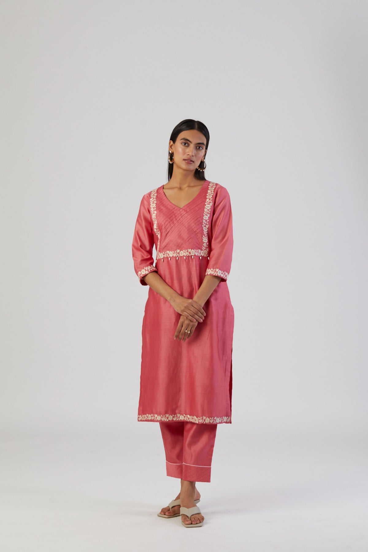 Coral pink bel kurta set