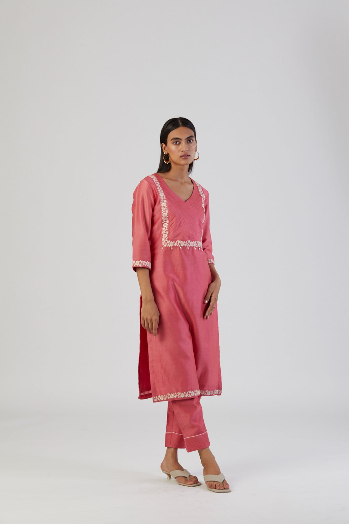 Coral pink bel kurta set