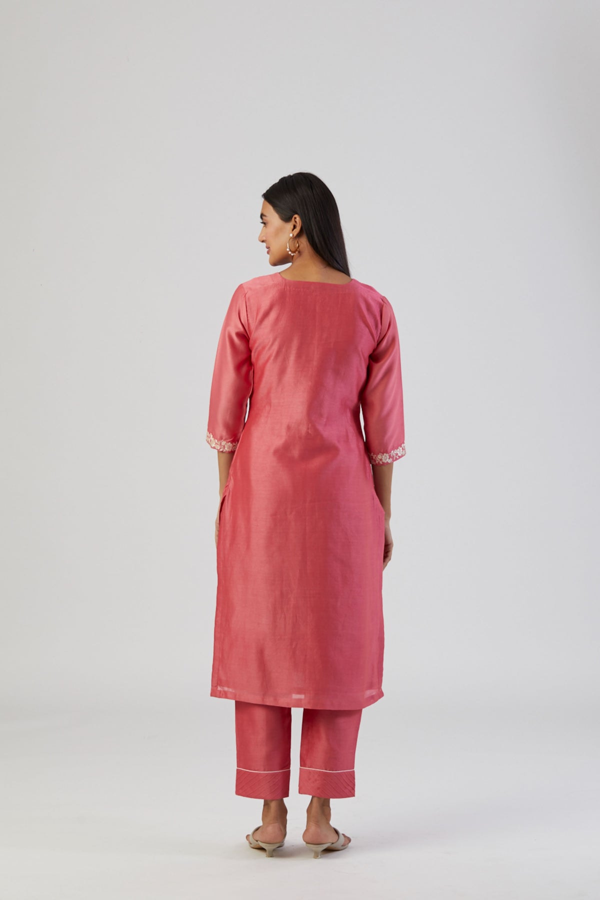 Coral pink bel kurta set