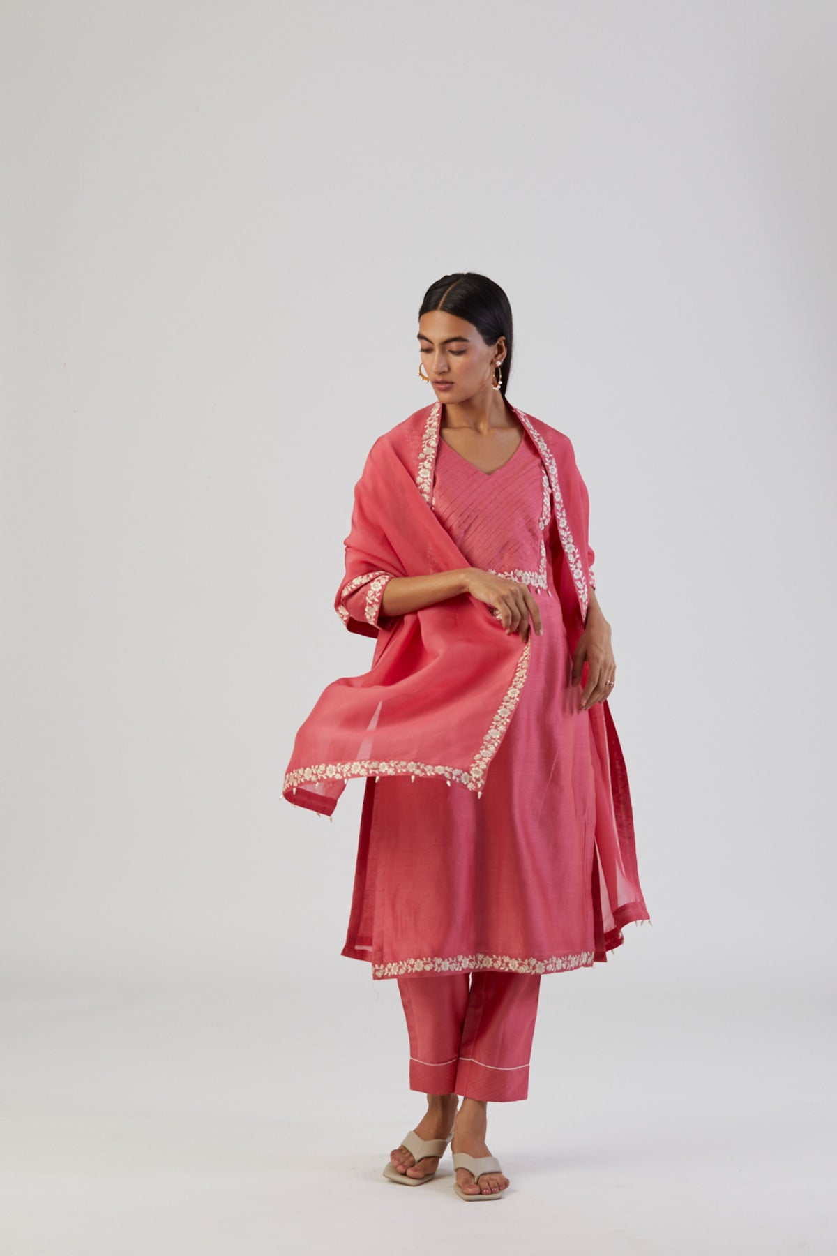 Coral pink bel kurta set