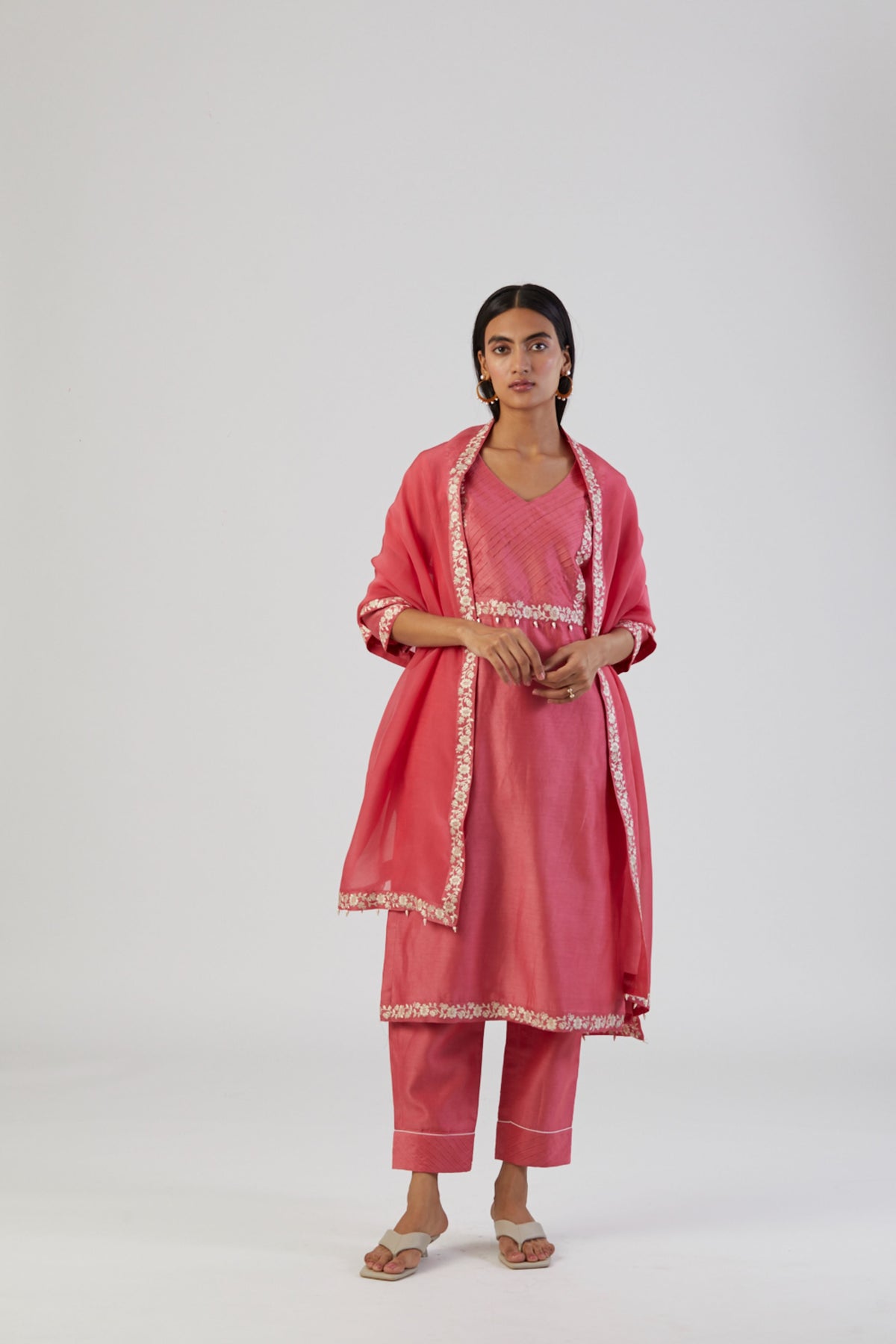 Coral pink bel kurta set