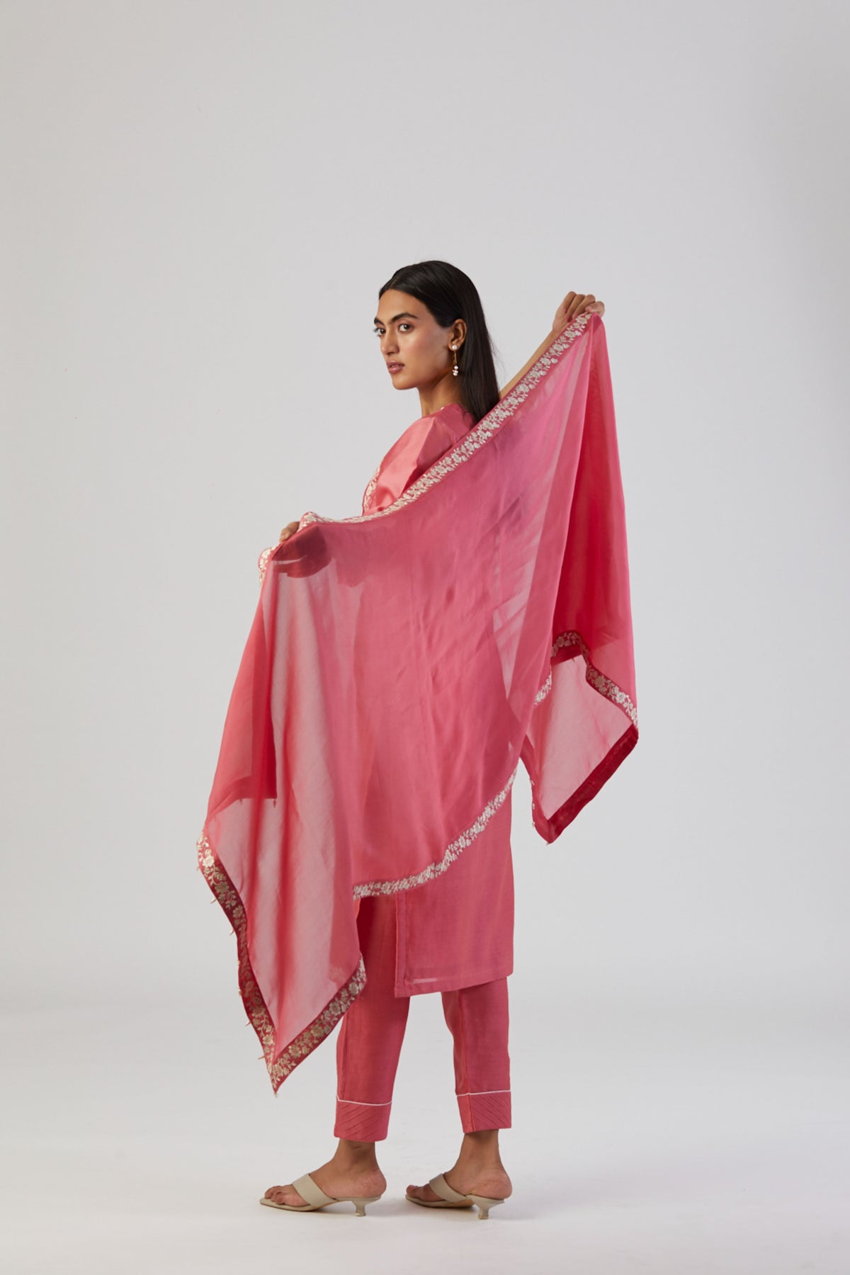 Coral pink bel kurta set