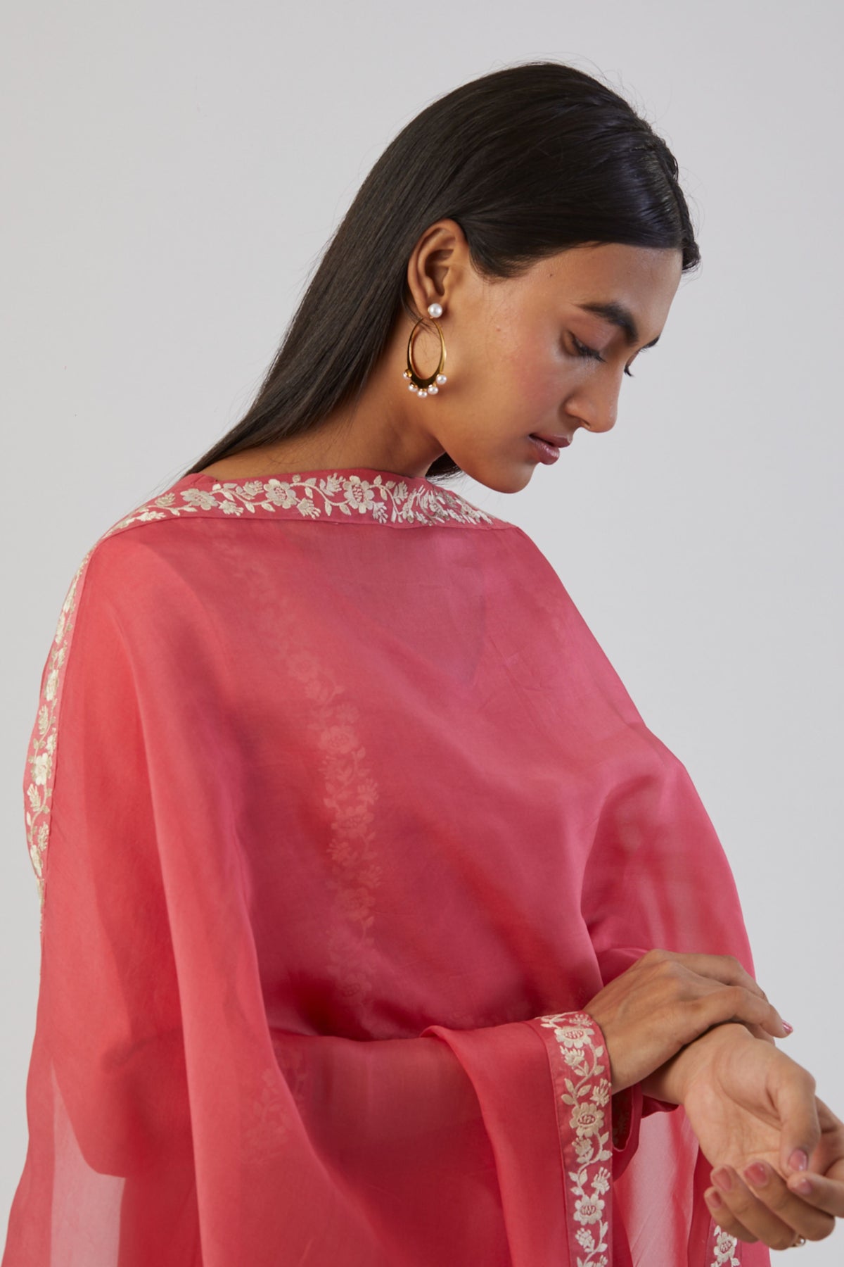 Coral pink bel kurta set