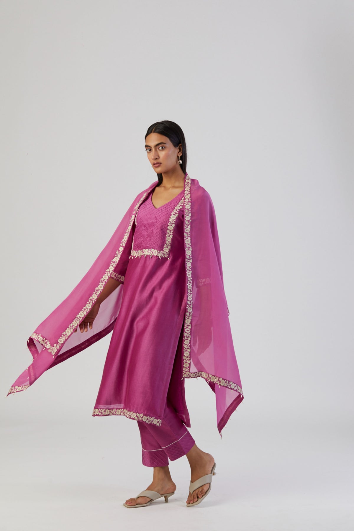 Fuchsia pink bel kurta set