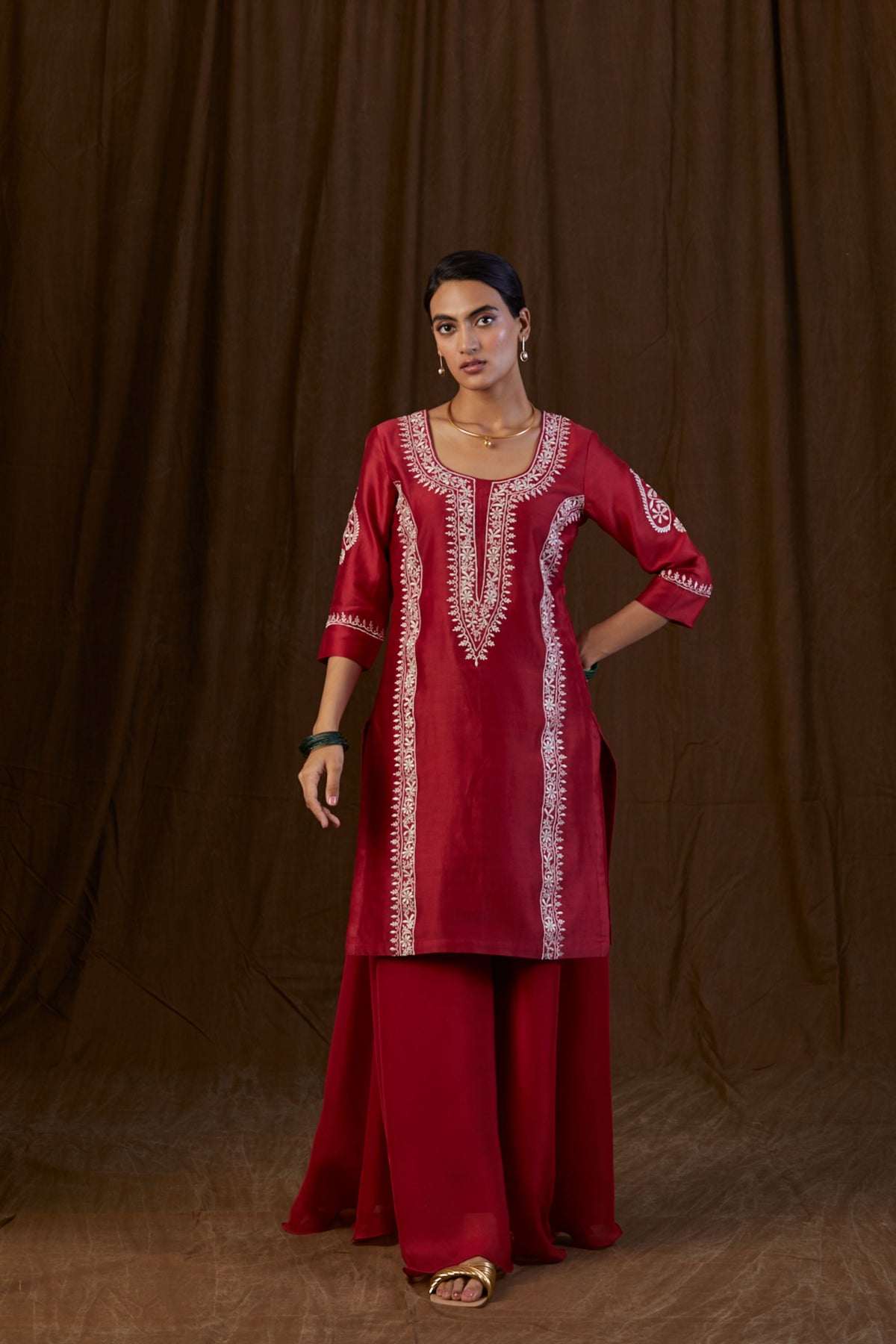 Maroon Panel Sharara Set