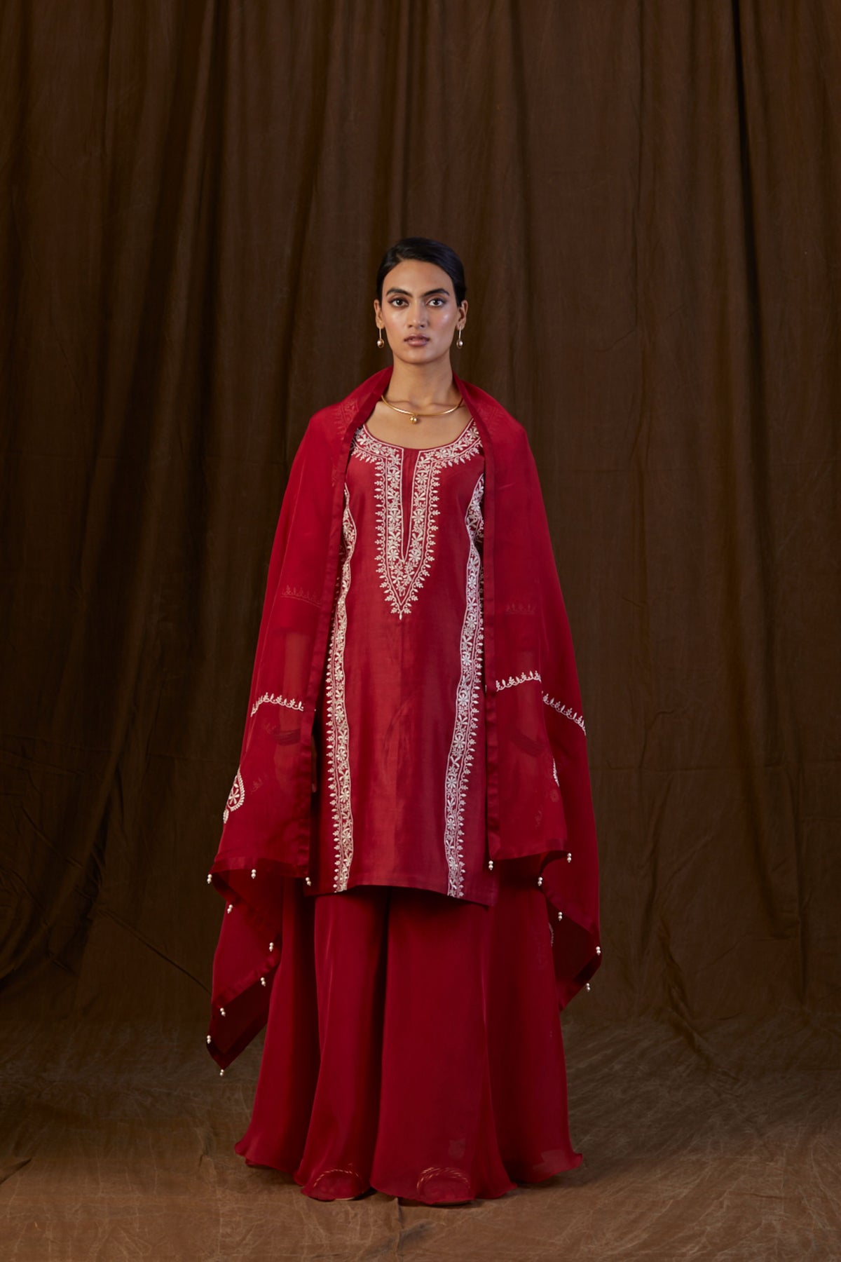 Maroon Panel Sharara Set