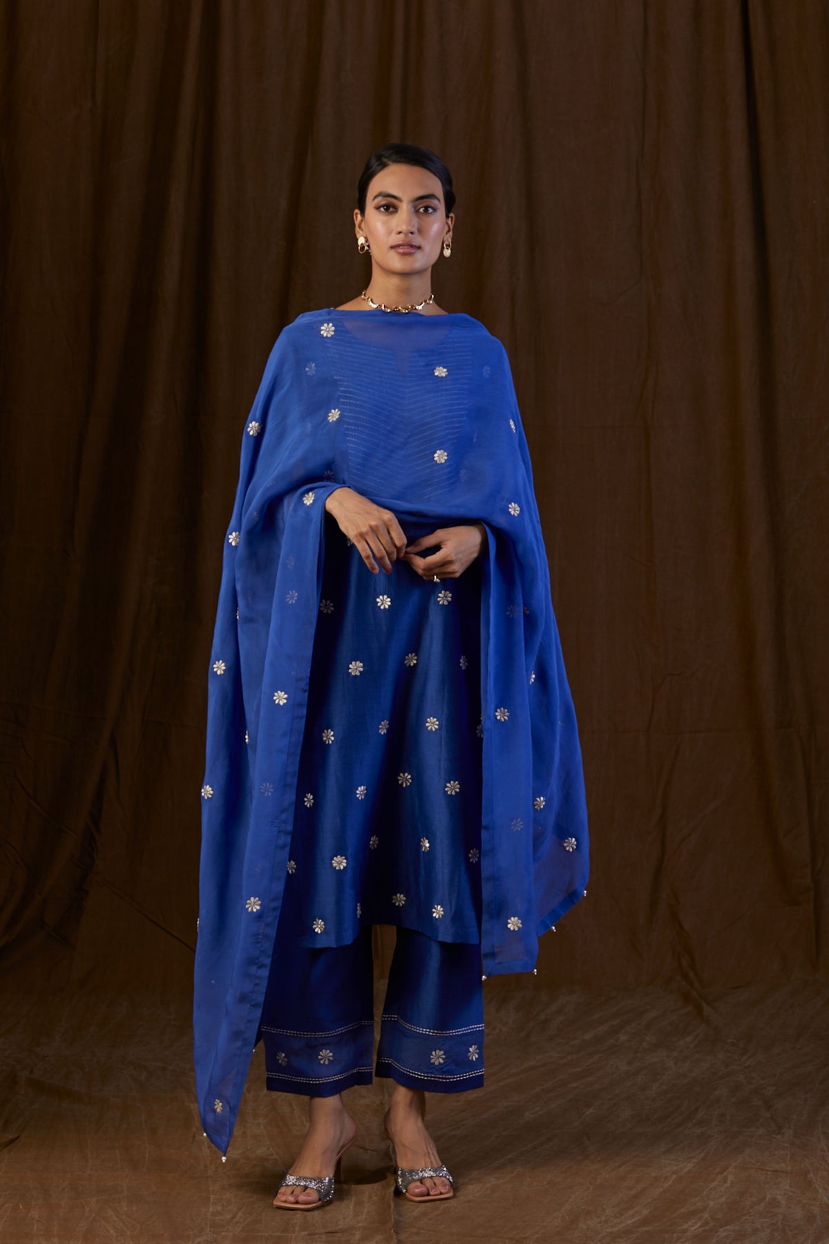 Navy Blue Yolk Embroidered Kurta Set