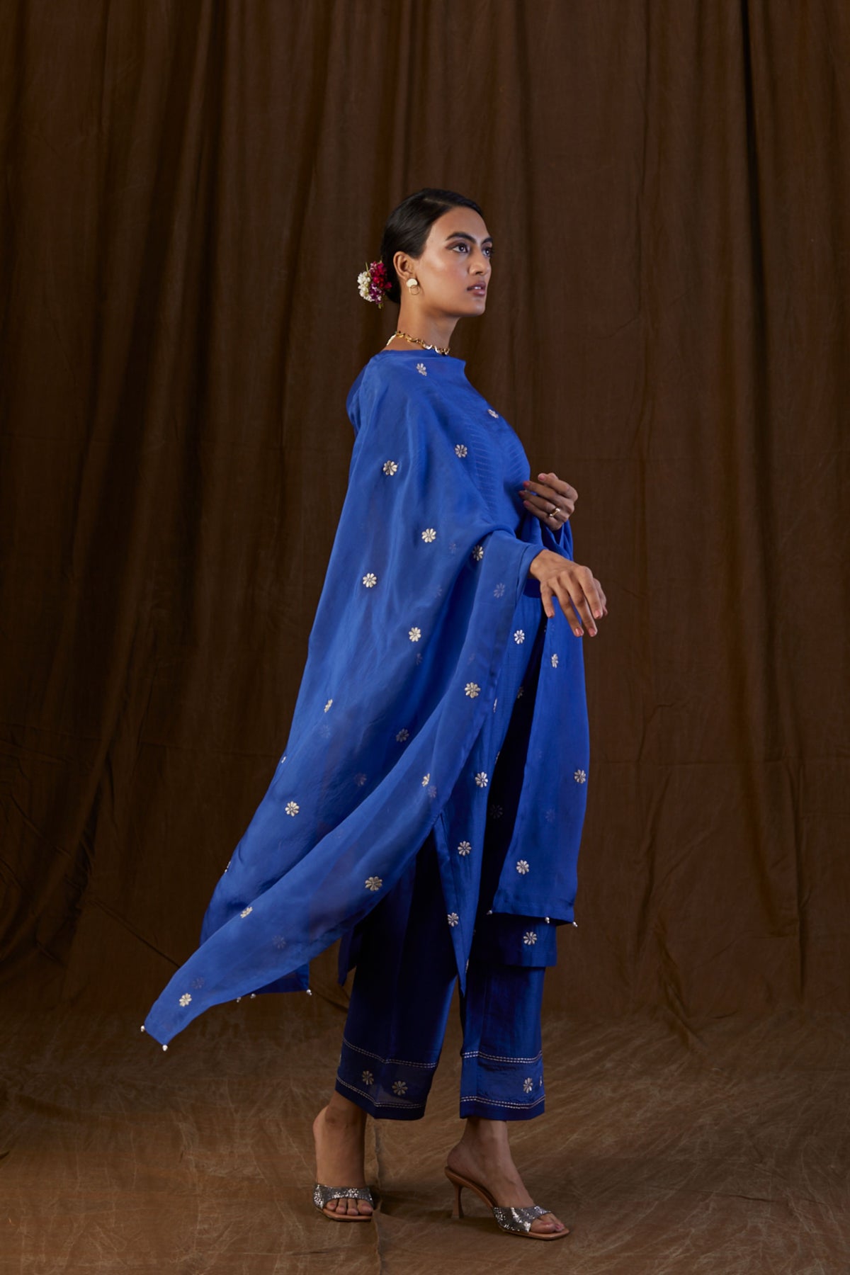 Navy Blue Yolk Embroidered Kurta Set