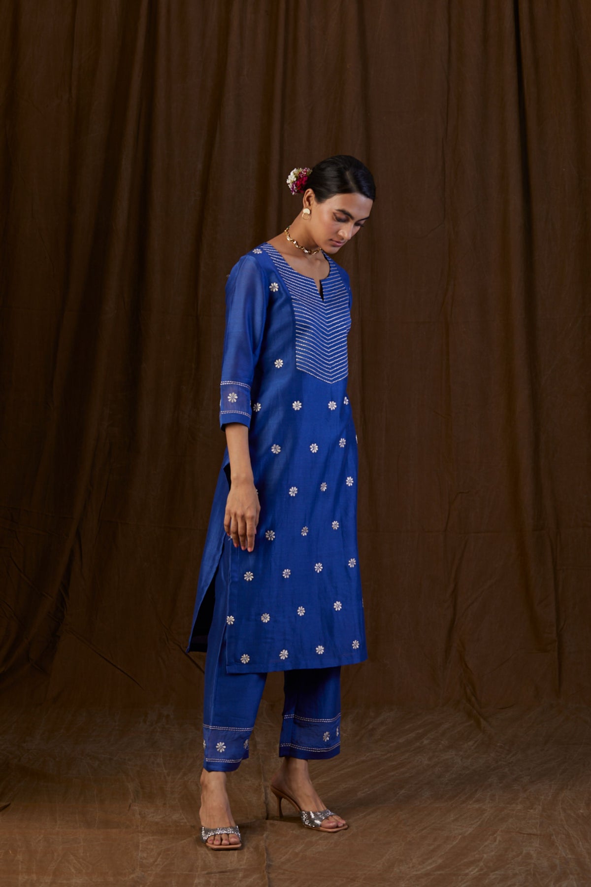 Navy Blue Yolk Embroidered Kurta Set