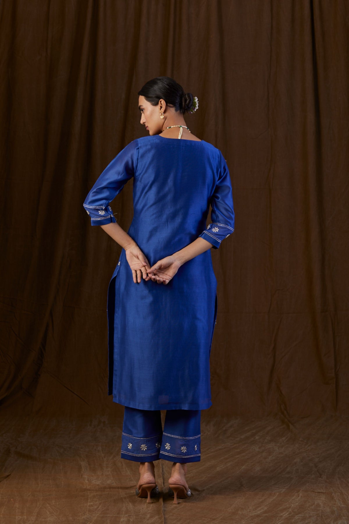 Navy Blue Yolk Embroidered Kurta Set