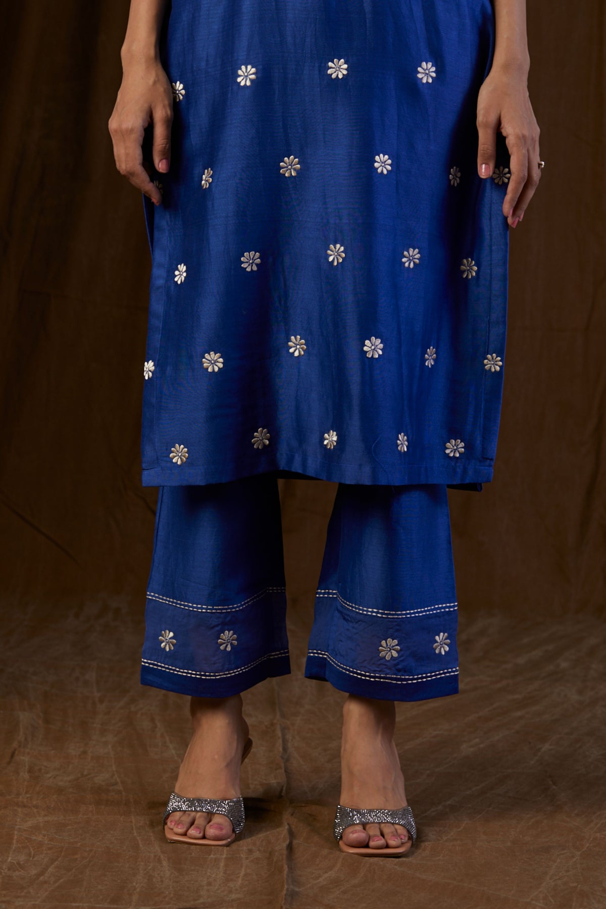 Navy Blue Yolk Embroidered Kurta Set