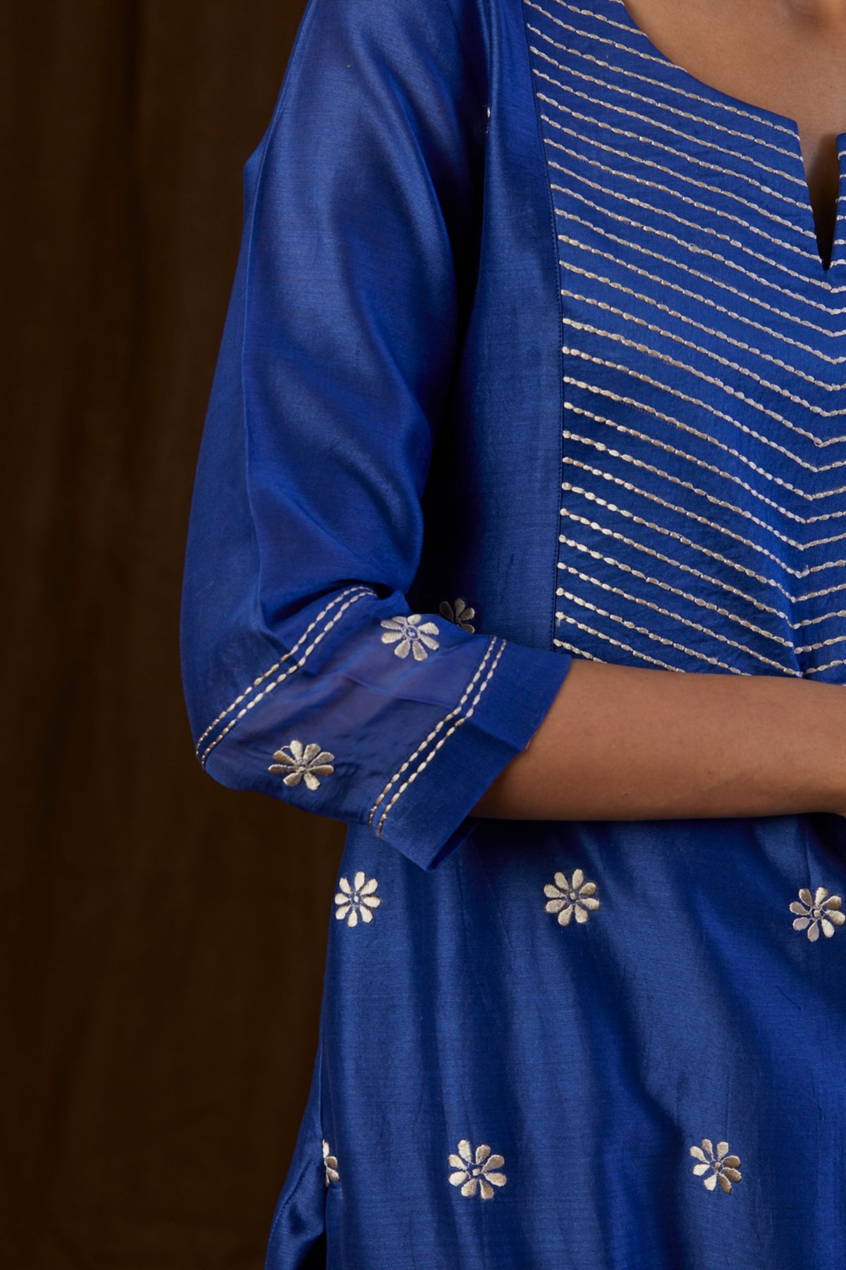 Navy Blue Yolk Embroidered Kurta Set