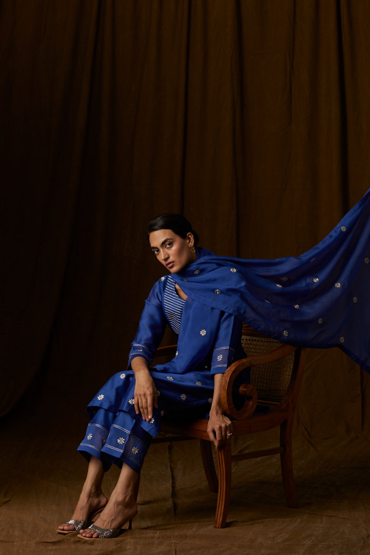 Navy Blue Yolk Embroidered Kurta Set