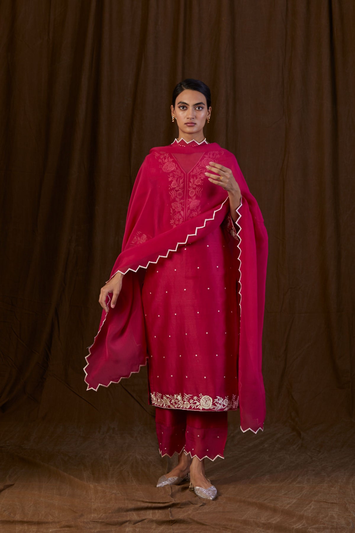 Ruby Pink Embroidered Kurta Set