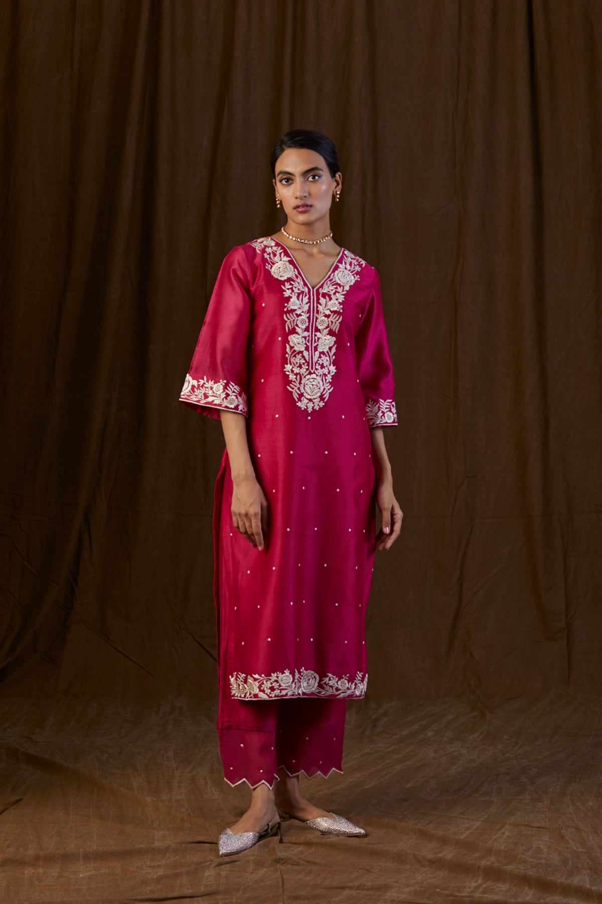 Ruby Pink Embroidered Kurta Set