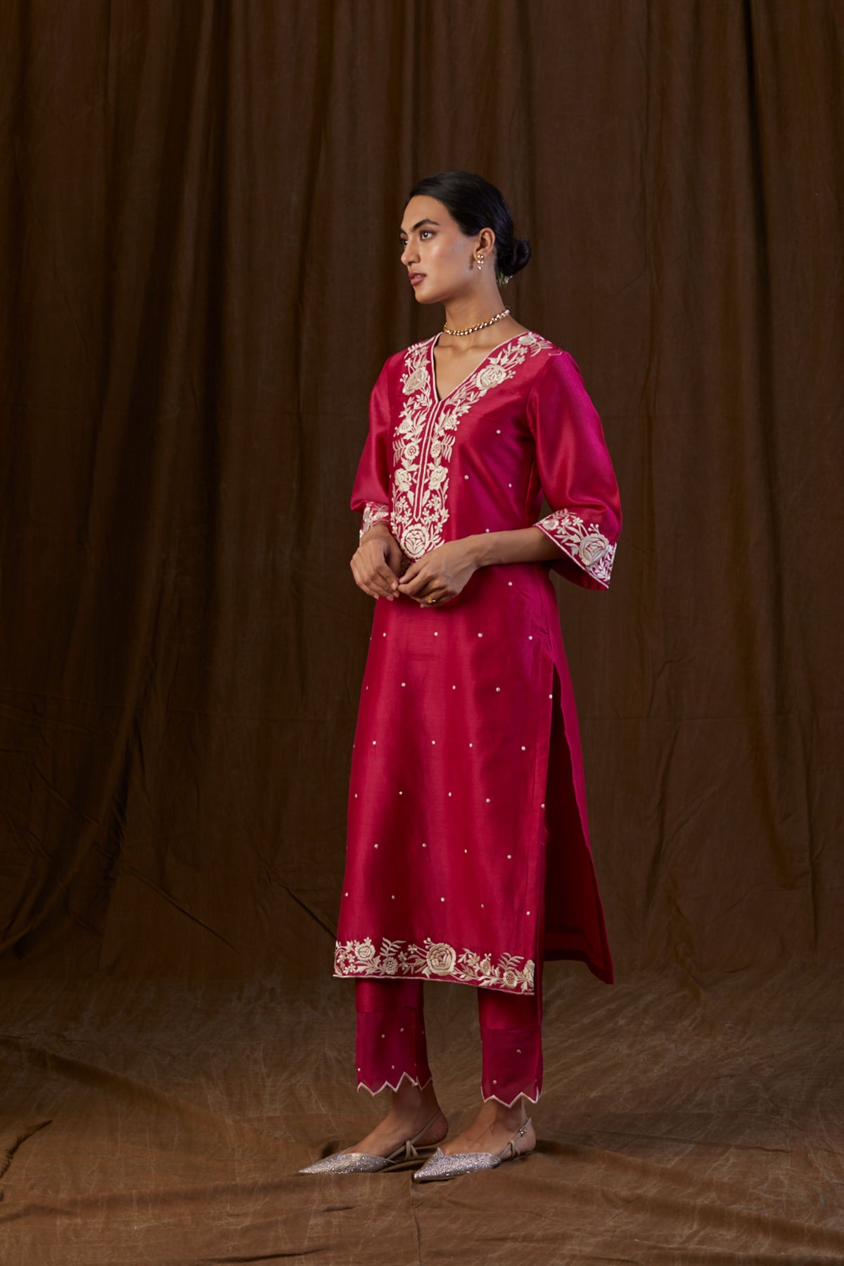 Ruby Pink Embroidered Kurta Set
