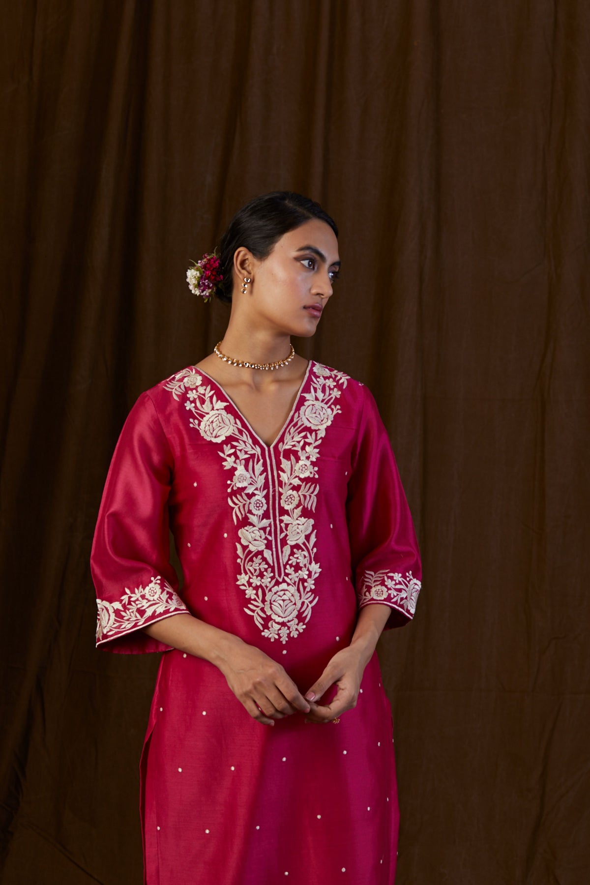Ruby Pink Embroidered Kurta Set