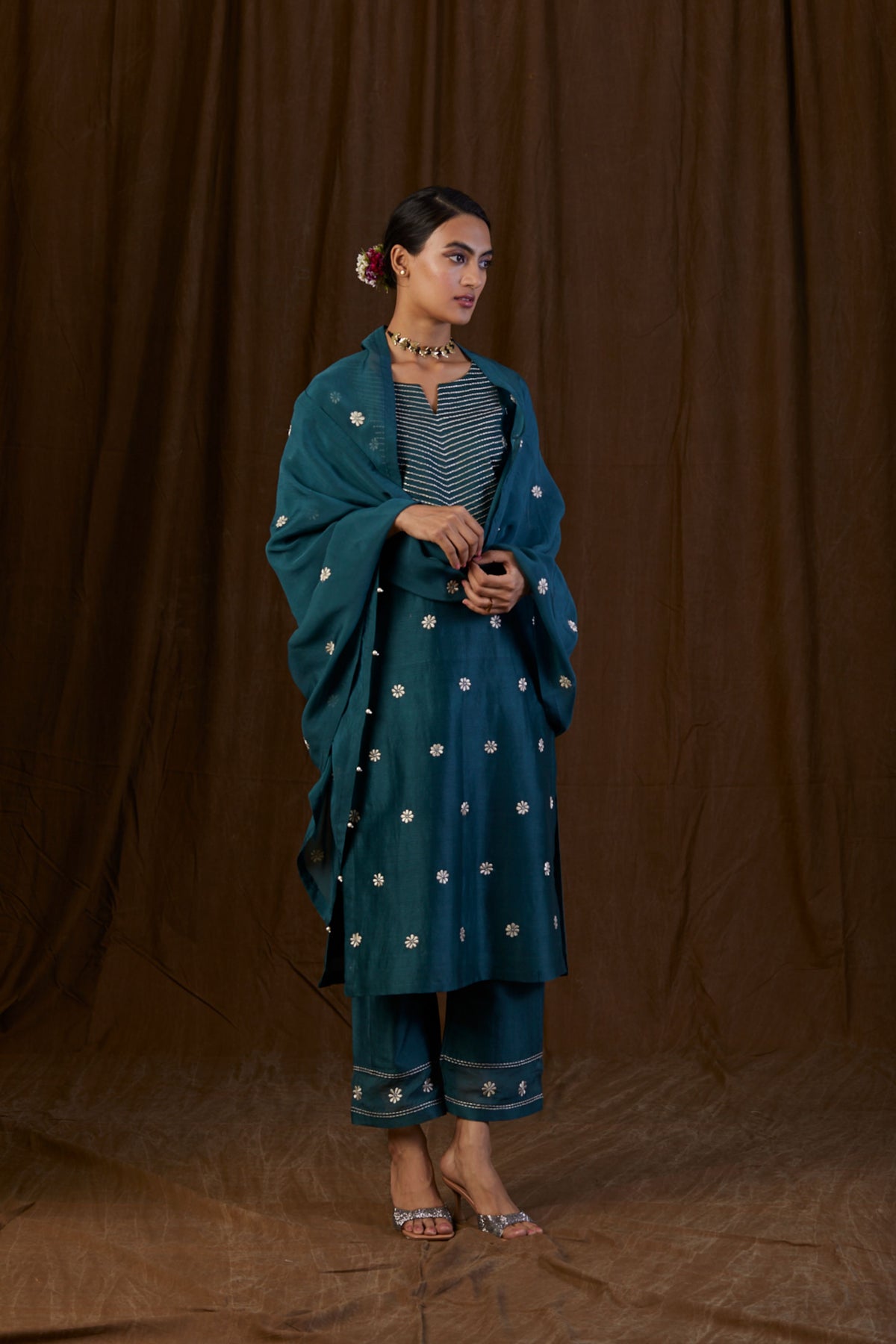 Dark Green Yolk Embroidered Kurta Set