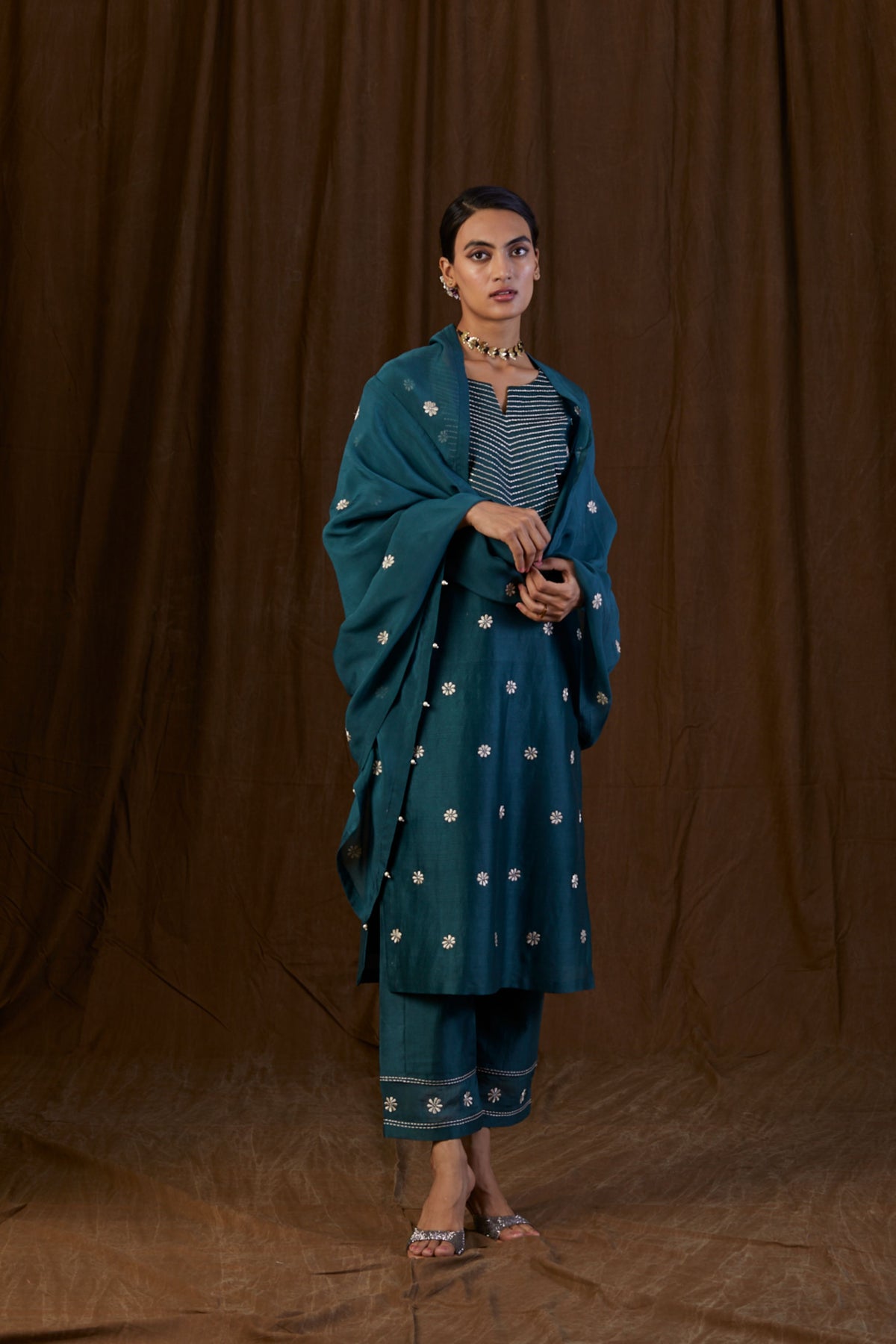 Dark Green Yolk Embroidered Kurta Set