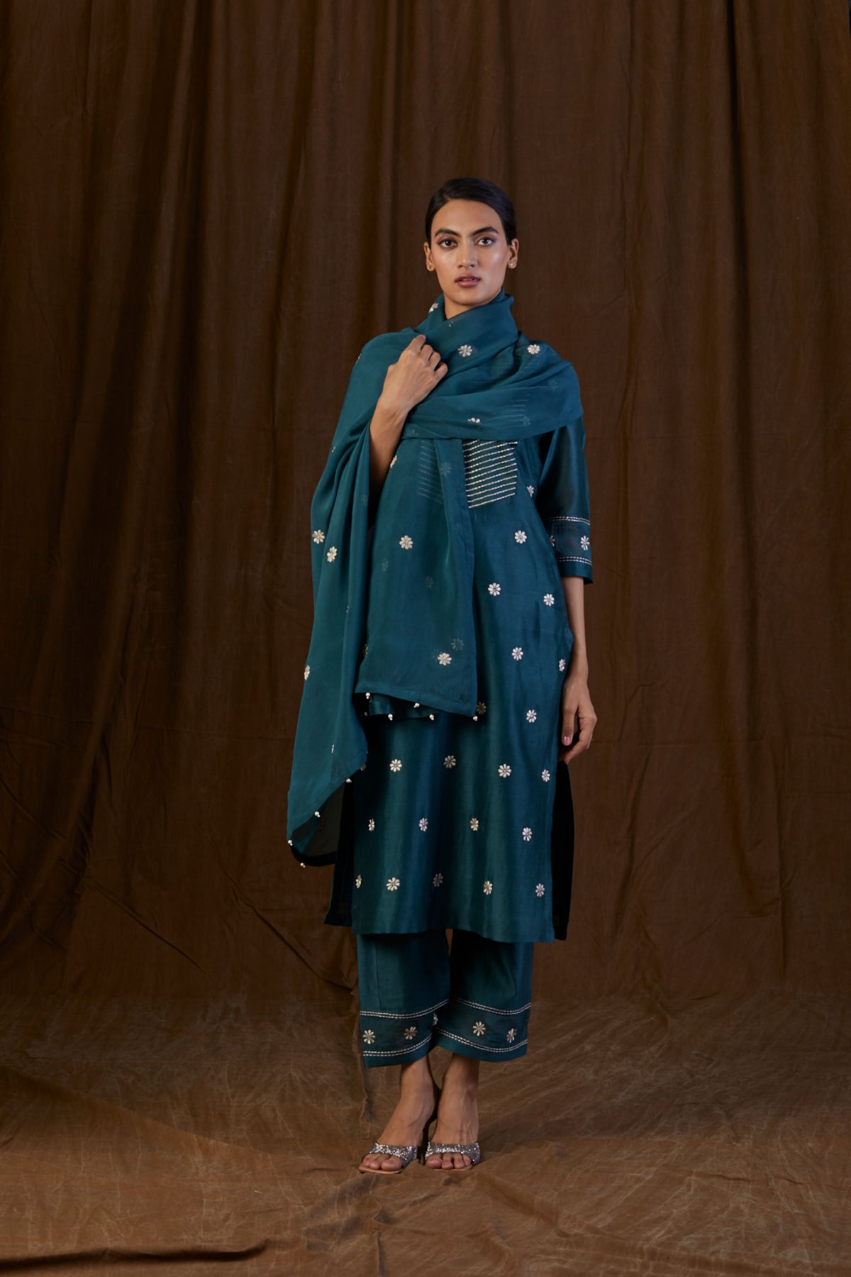 Dark Green Yolk Embroidered Kurta Set