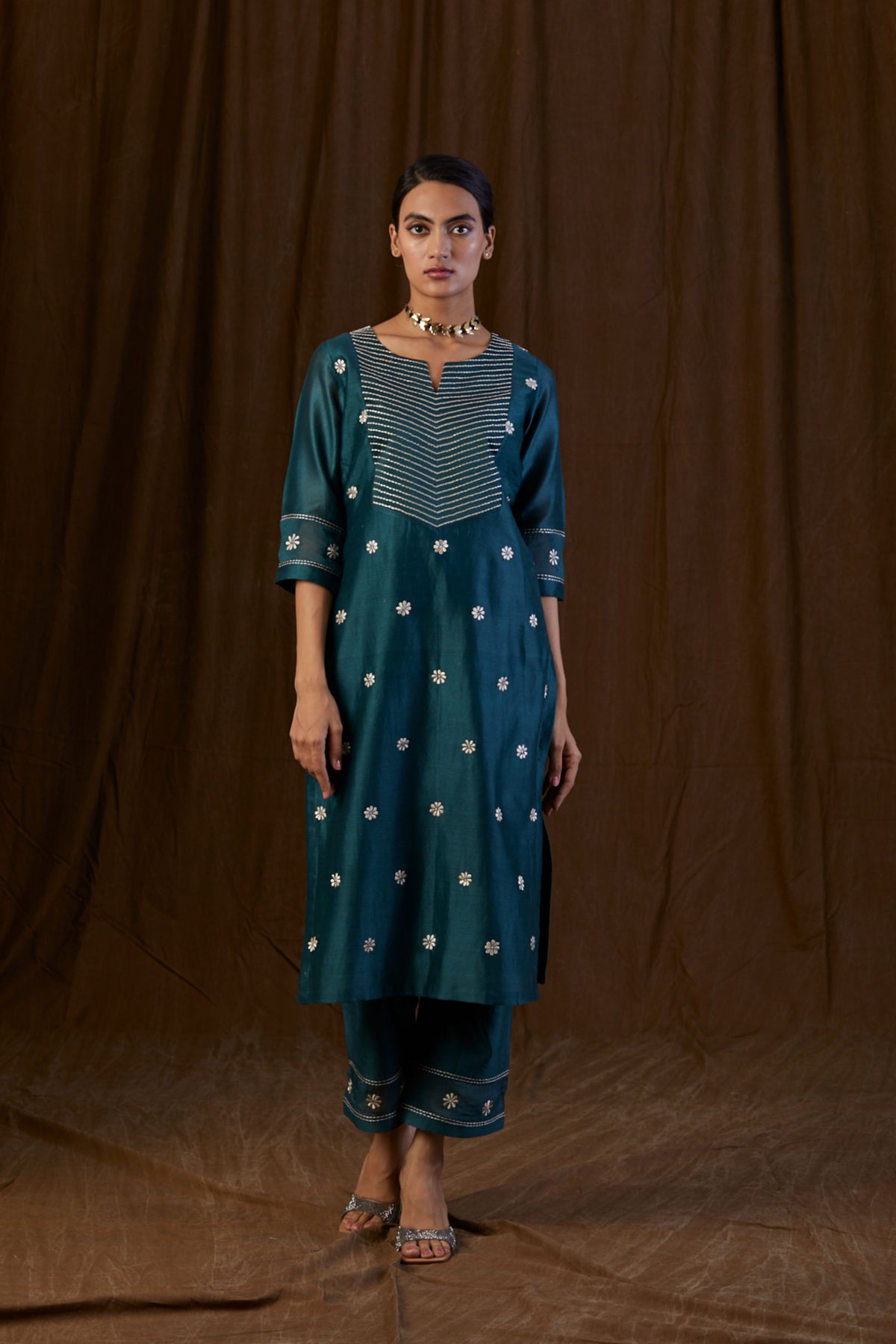 Dark Green Yolk Embroidered Kurta Set