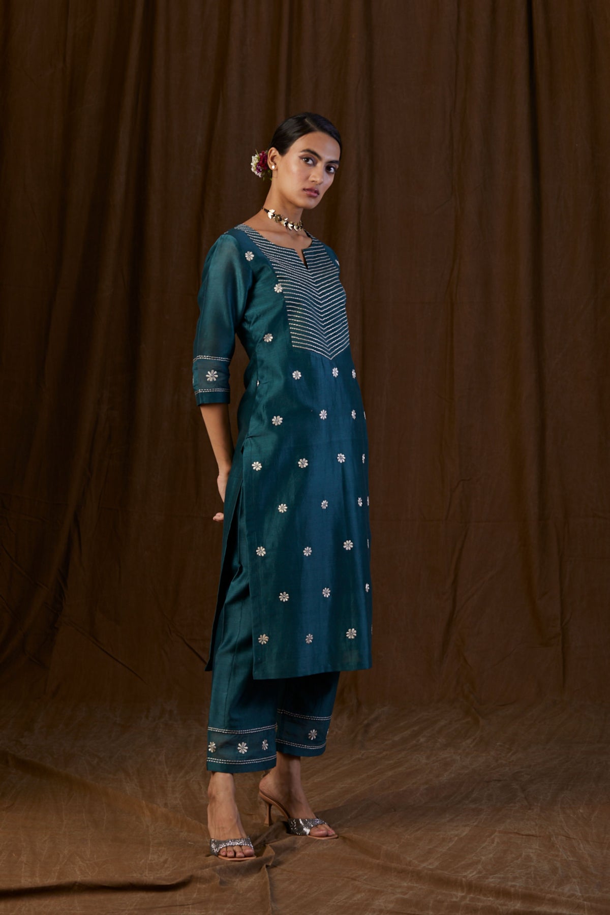 Dark Green Yolk Embroidered Kurta Set